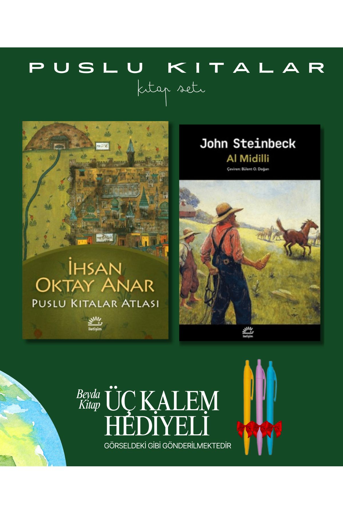 İletişim Yayınları Puslu Kıtalar Atlası - Al Midilli - Kitap Seti - İhsan Oktay Anar - Kalem Hediyeli