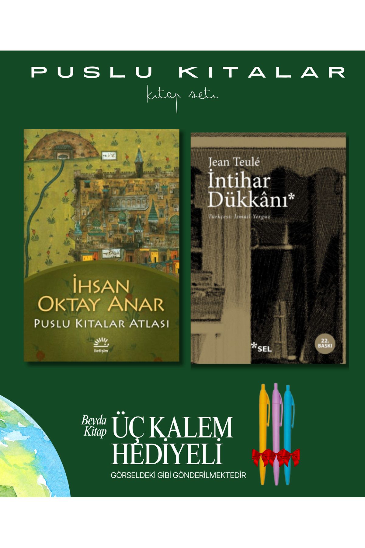 İletişim Yayınları Puslu Kıtalar Atlası - İntihar Dükkanı - Kitap Seti - İhsan Oktay Anar - Kalem Hediyeli