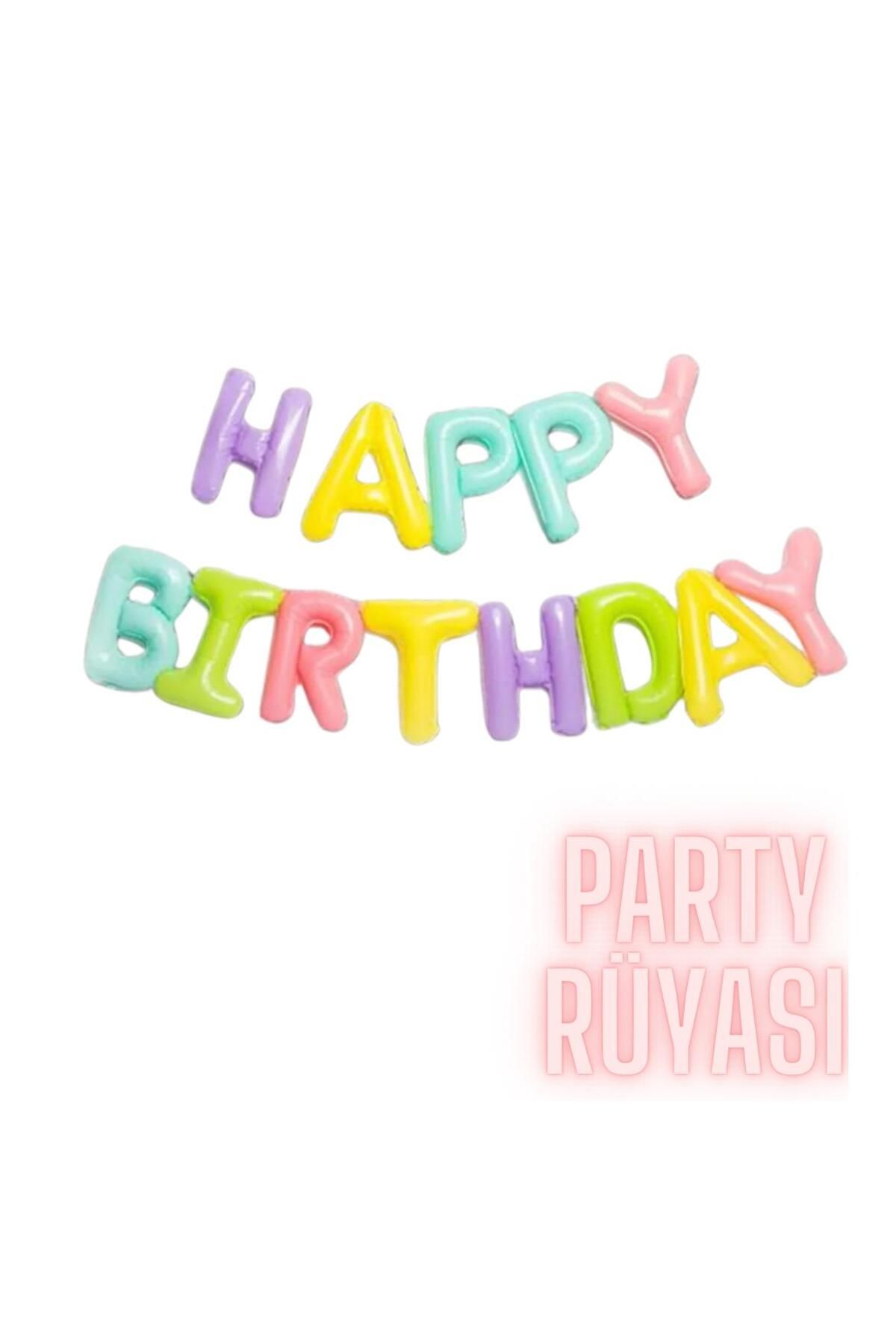 partyrüyası Makaron Pastel Renk Happy Birthday Yazılı Folyo Harf Balon Seti 36 Cm Doğum Günü Süsleme Balonu