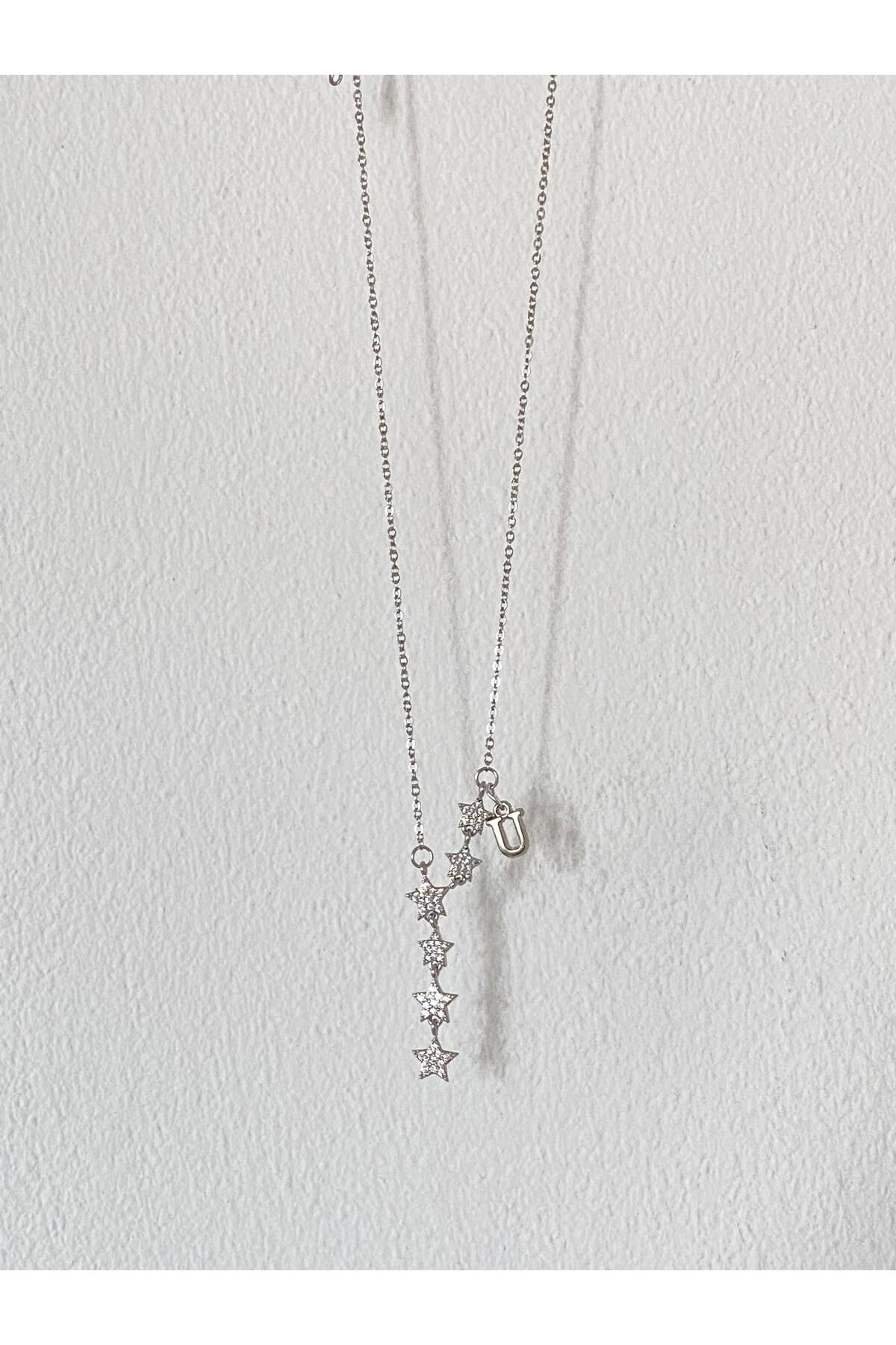bijoux uniques Kayan Yıldız U Harfli Çelik Kolye