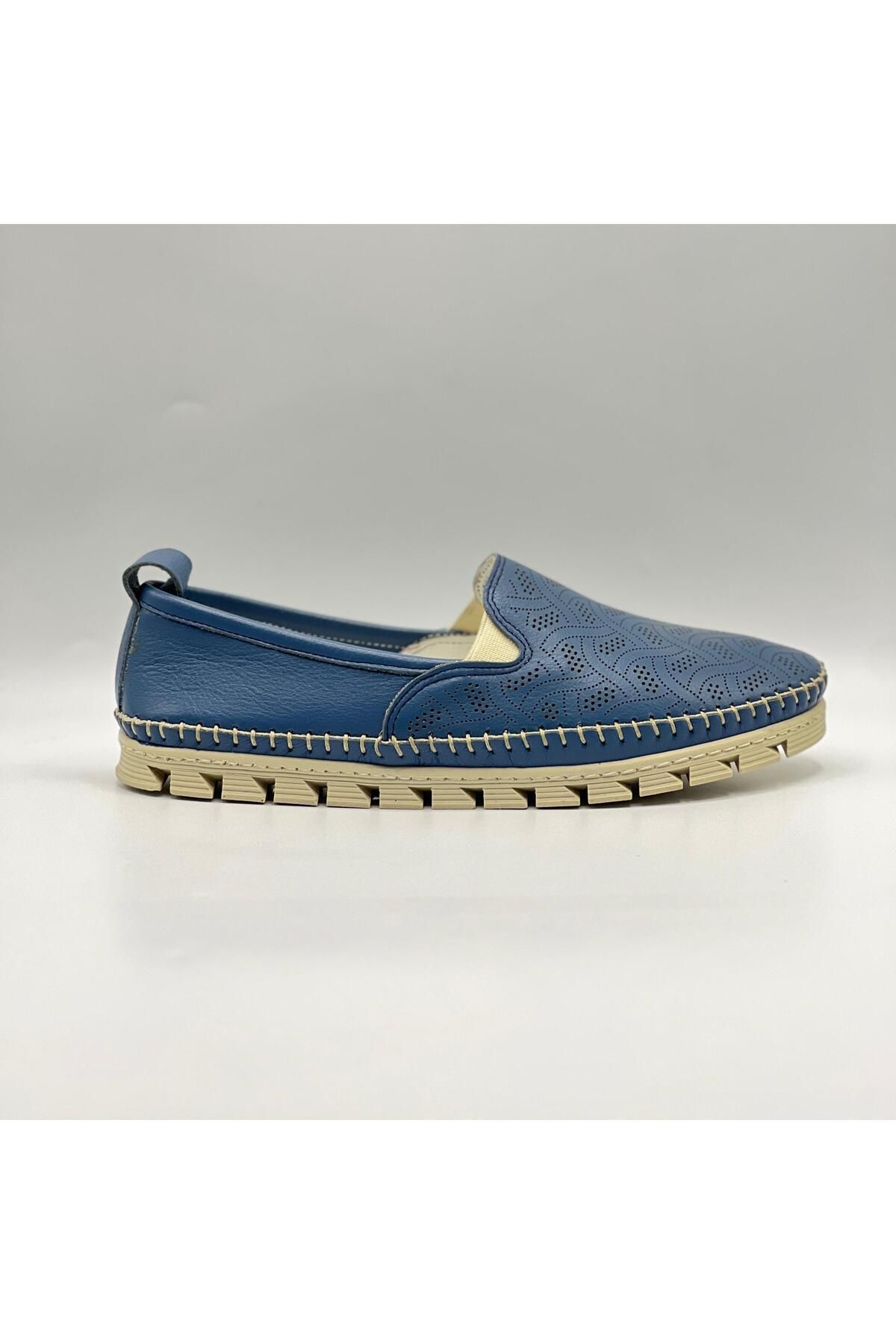 Ametist Flex Mavi Hakiki Deri Kadın Loafer