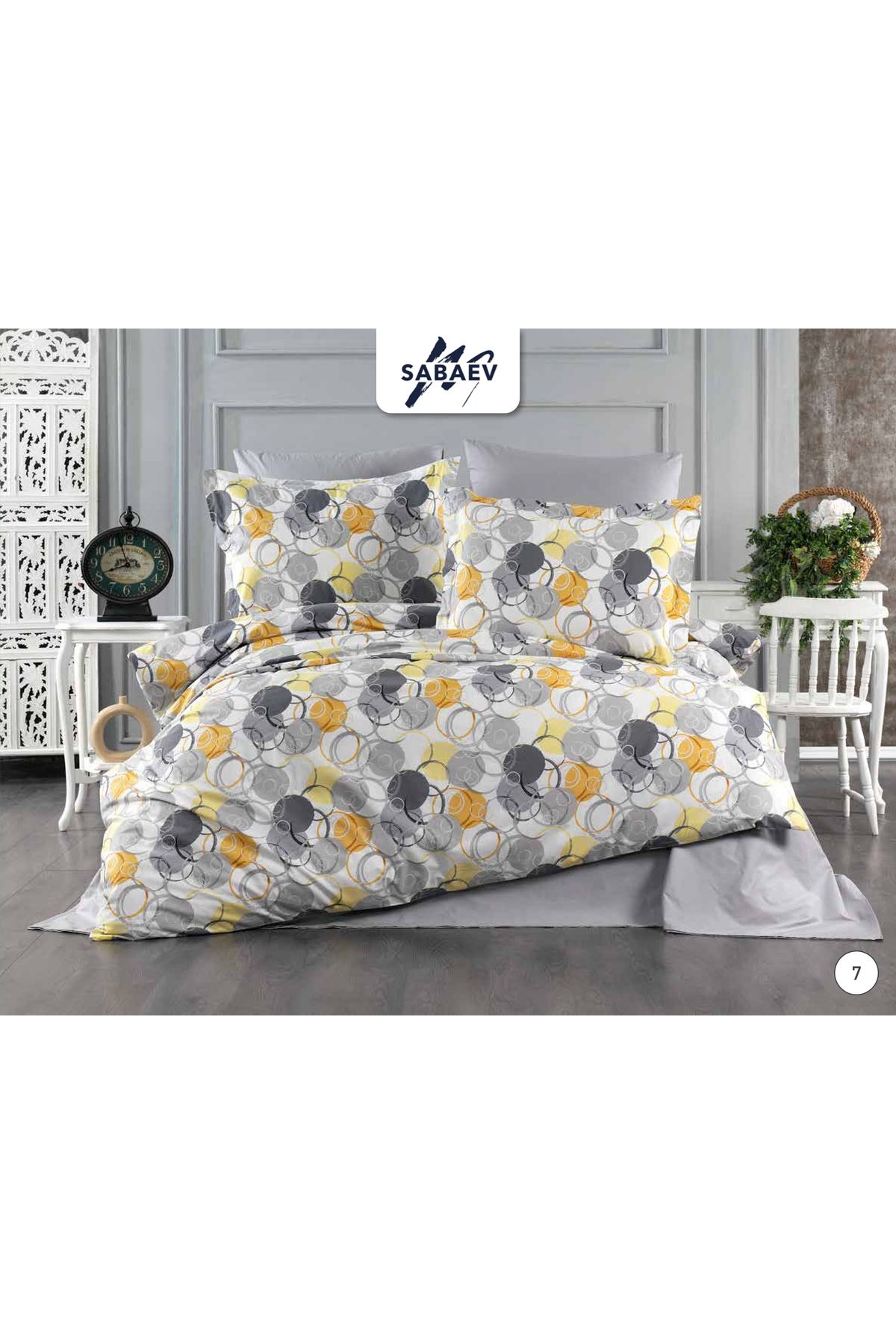 Sweet Home Collection %100 Pamuk Çift Kişilik Nevresim Takımı Özel Dikim Yuvarlak Desenli Lastiksiz Çarşaflı
