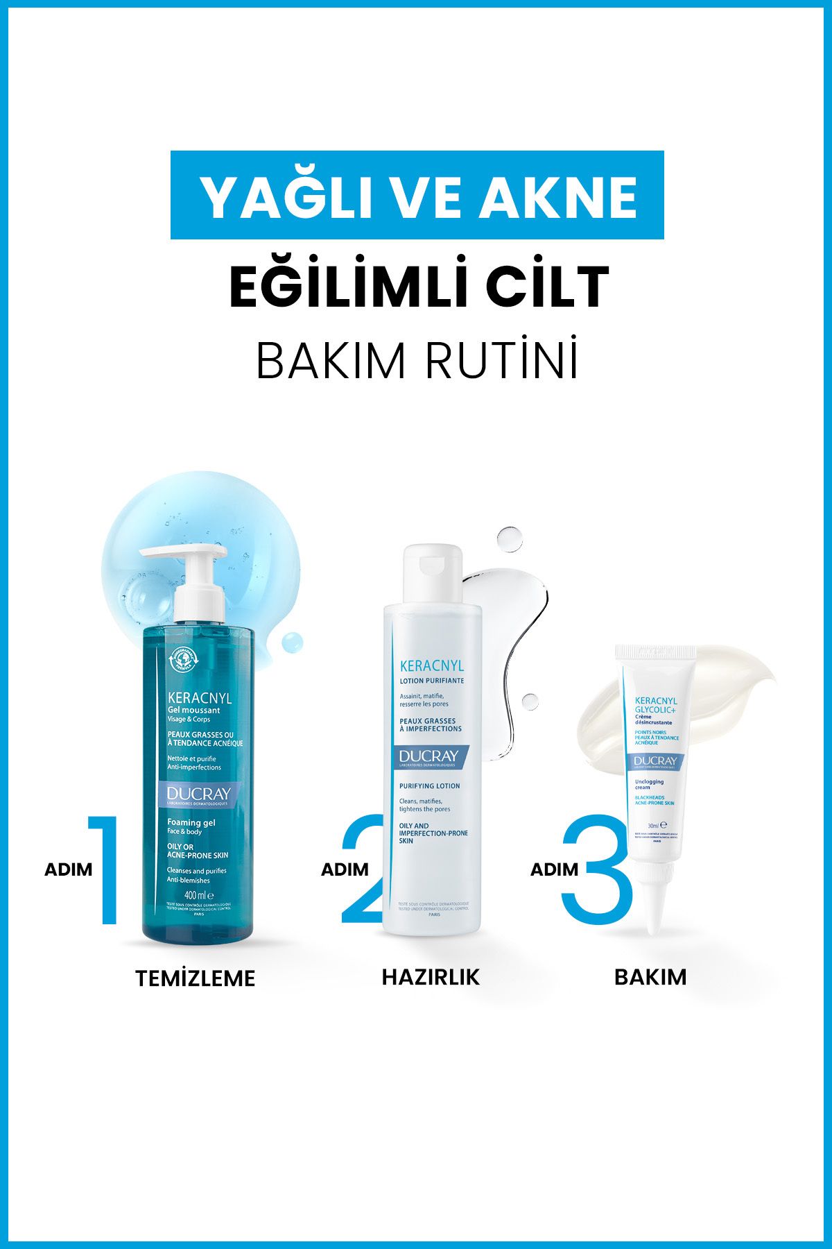 ست مراقبت پوست ژل 100ML + کرم از 30 میل برای آکنه کاراکنیل. Ducray