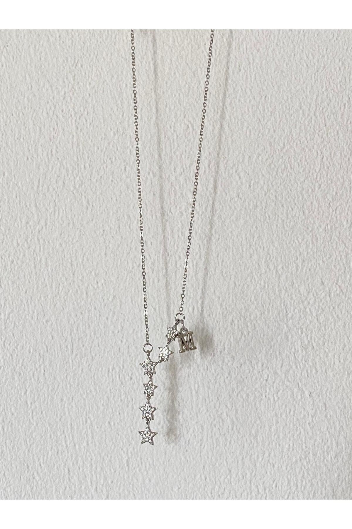 bijoux uniques Kayan Yıldız M Harfli Çelik Kolye