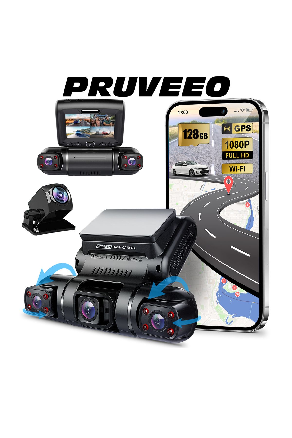 Pruveeo D90-4CH FHD Wi-Fi GPS + 128GB SD Kart
