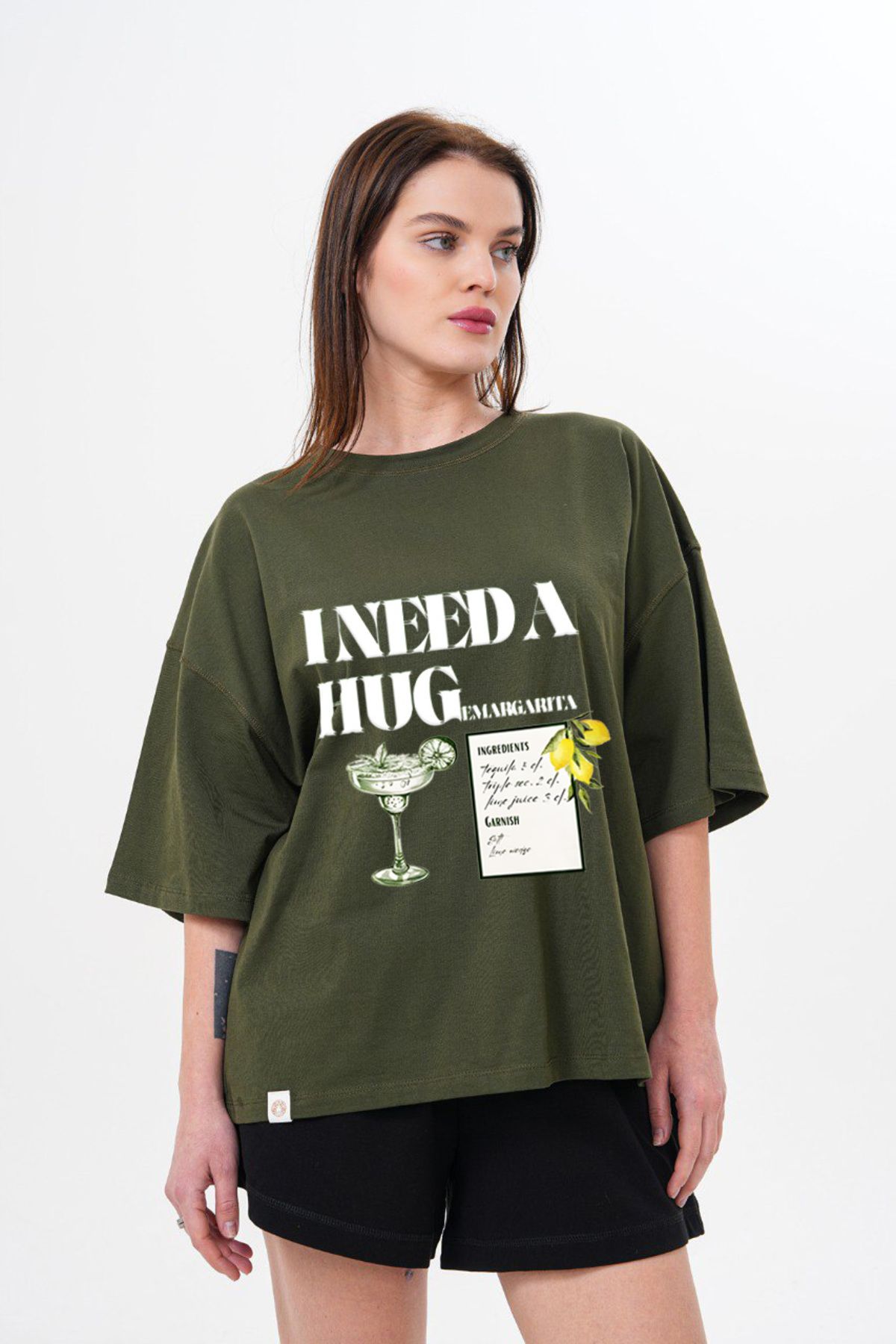 JANSO GROUP -KADIN BASKILI -İ Need2- KISA KOLLU TSHIRT BÜYÜK BEDEN OVERSIZE PAMUKLU