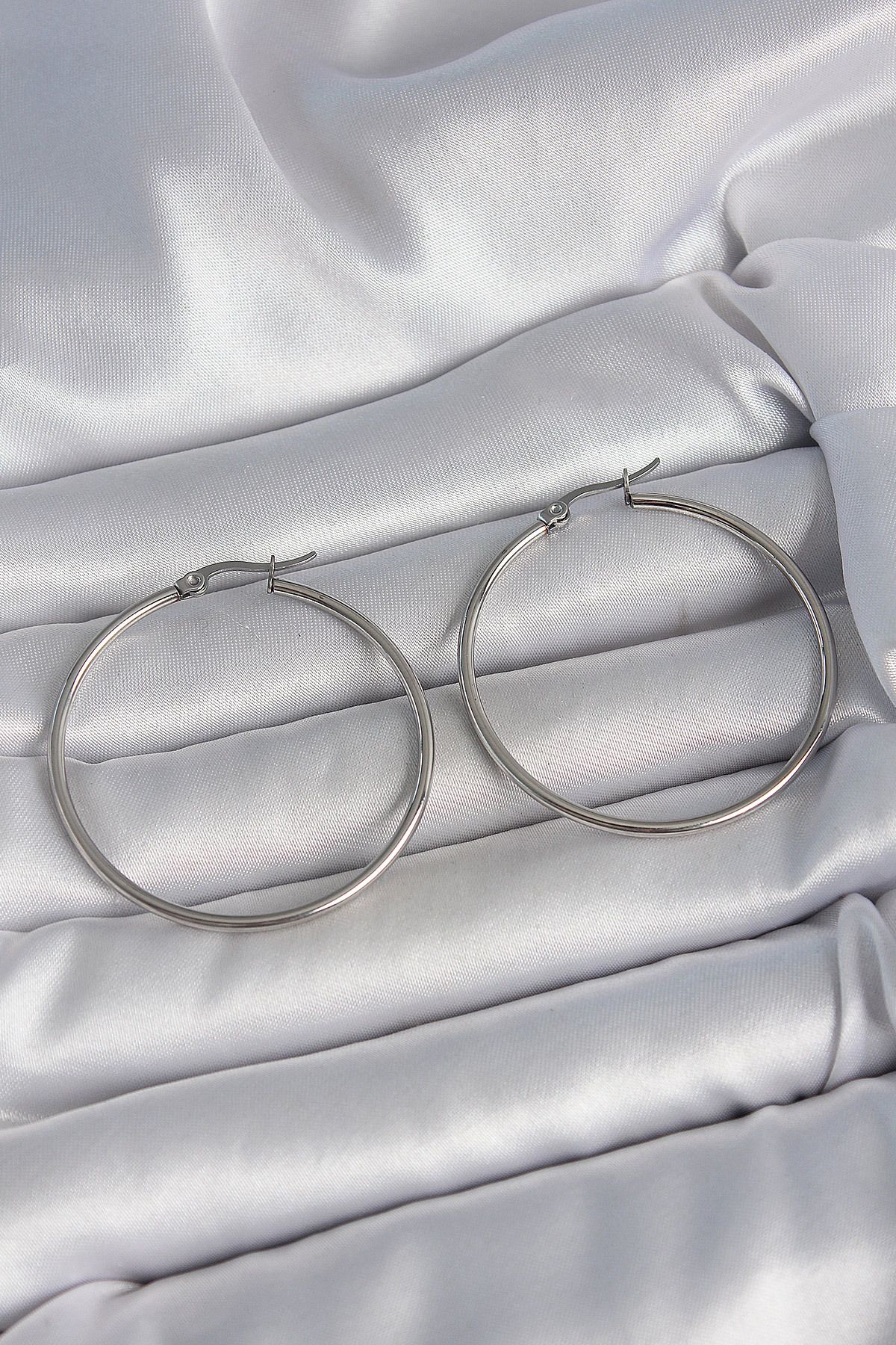 Hangora 316 Çelik Gümüş Renk 43 mm Halka Model Kadın Küpe - TJ-BKP10516
