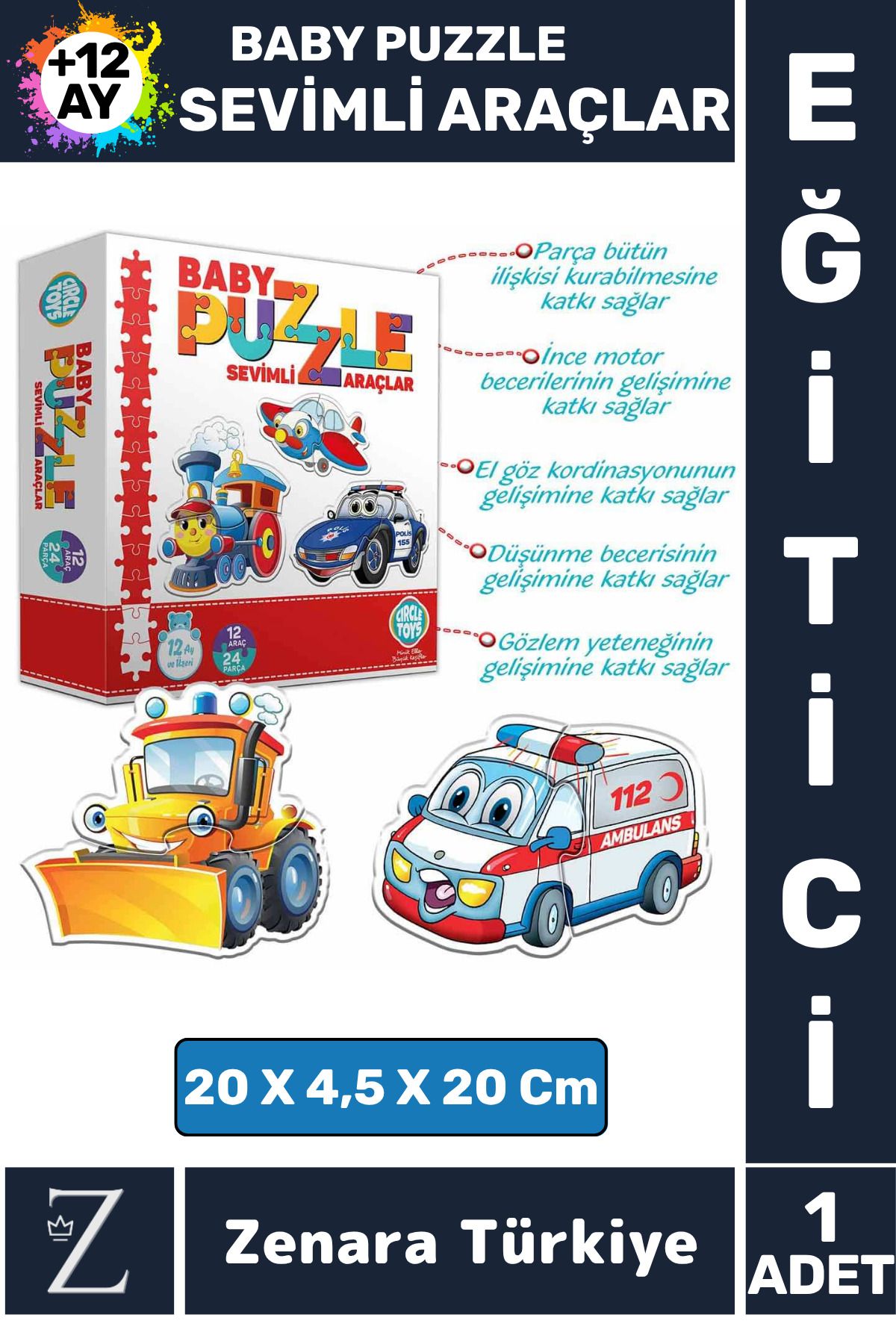 Zenara Bebek Gelişim Görsel Algı Düşünme Beceri Gelişimi Eğitici BABY PUZZLE-SEVİMLİ ARAÇLAR
