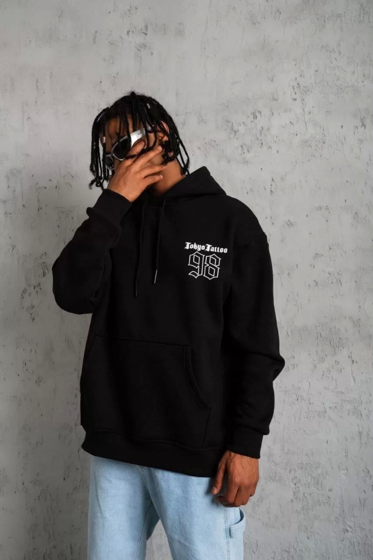 Robahood Erkek 98 Baskılı Kapşonlu Sweat - Siyah