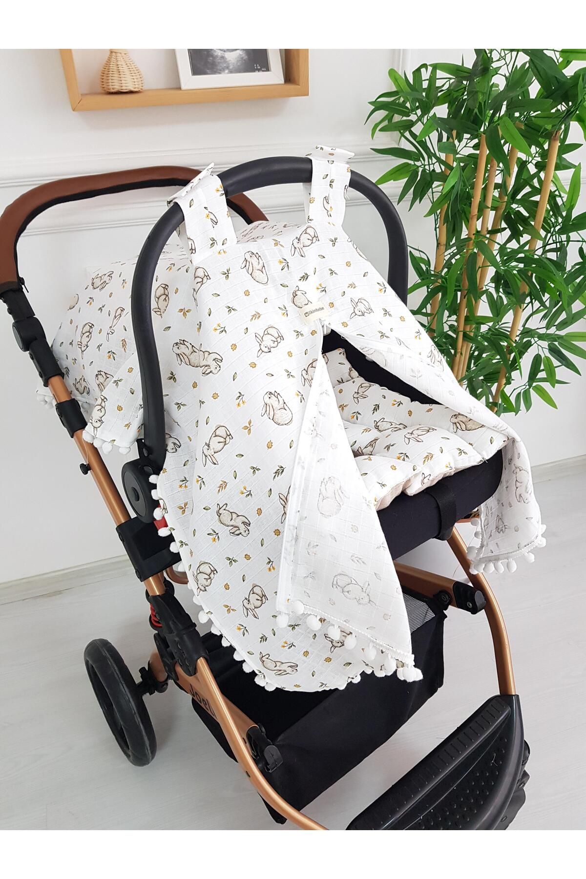 ilkimbebe Minik Tavşan Fermuarlı Müslin Puset Örtüsü ve Minderi