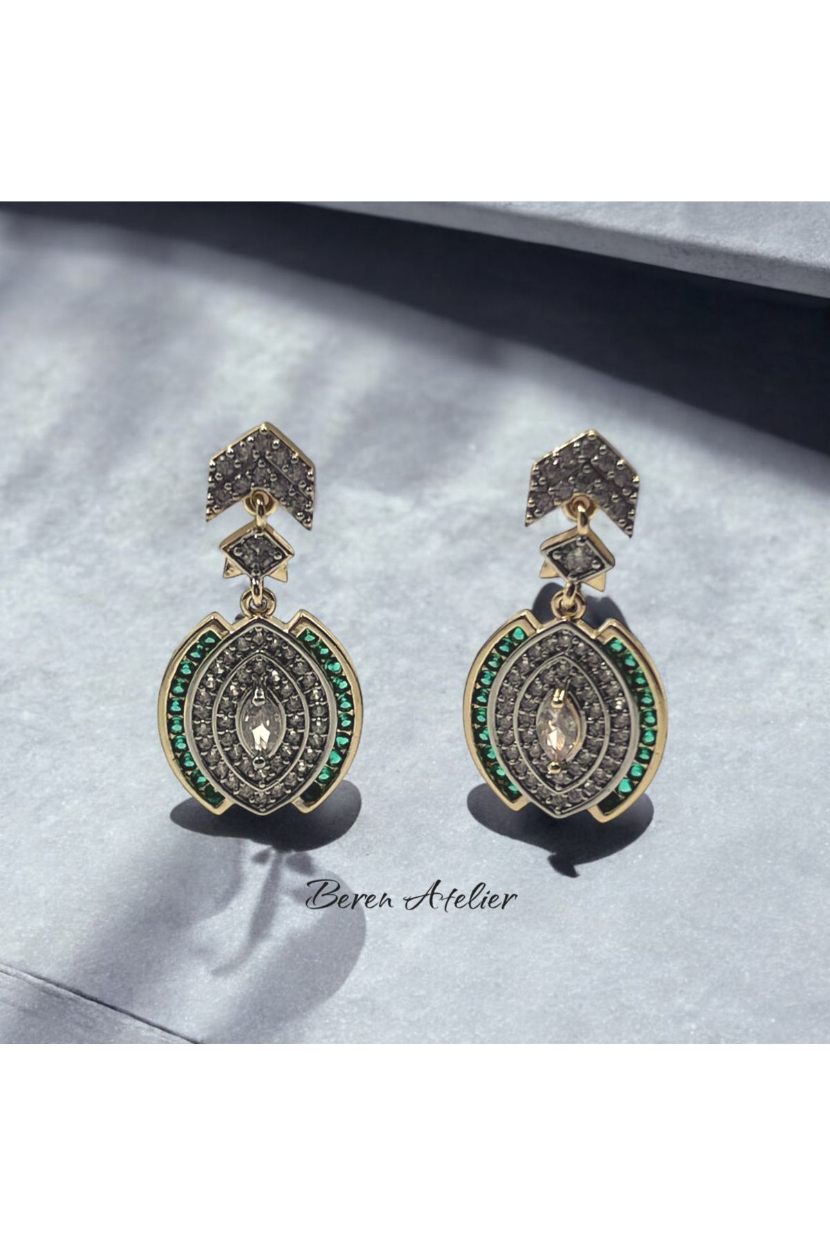 ATELİER BEREN Ottoman Glow – Renkli Taşlı Otantik Küpe (Yeşil & Mor Taşlı Seçenekli)