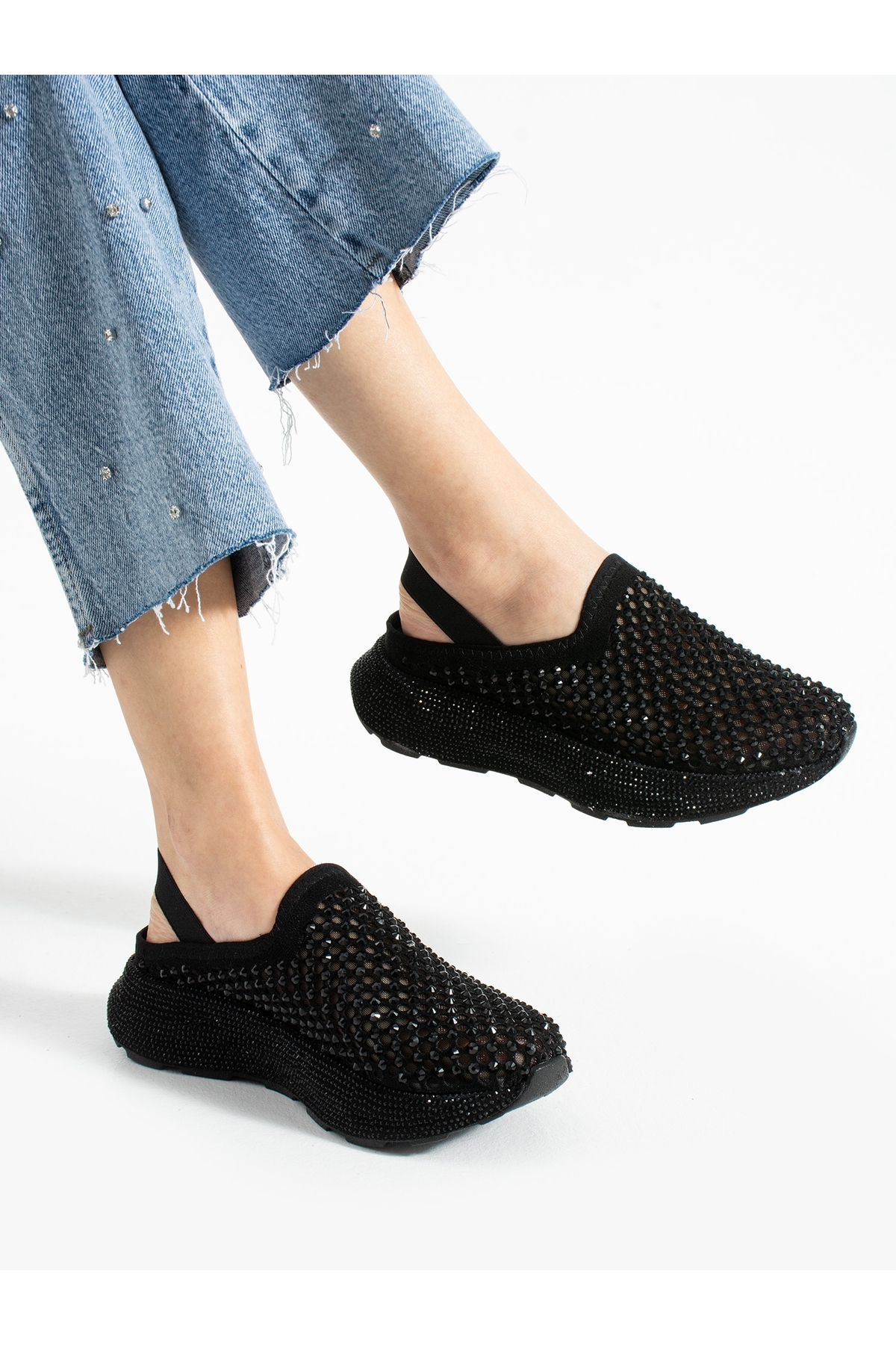 ALEMDAR AYAKKABI  ARLİX Siyah Taş Detay Kadın Sandalet - Görsel 3