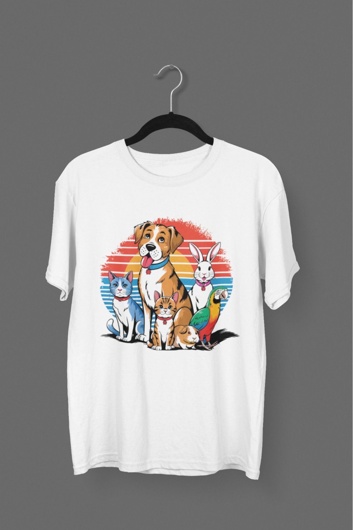 Butik ERKEK/KADIN -HAYVANLAR- TRANSFER BASKILI YUVARLAK YAKA KISA KOL TİŞÖRT