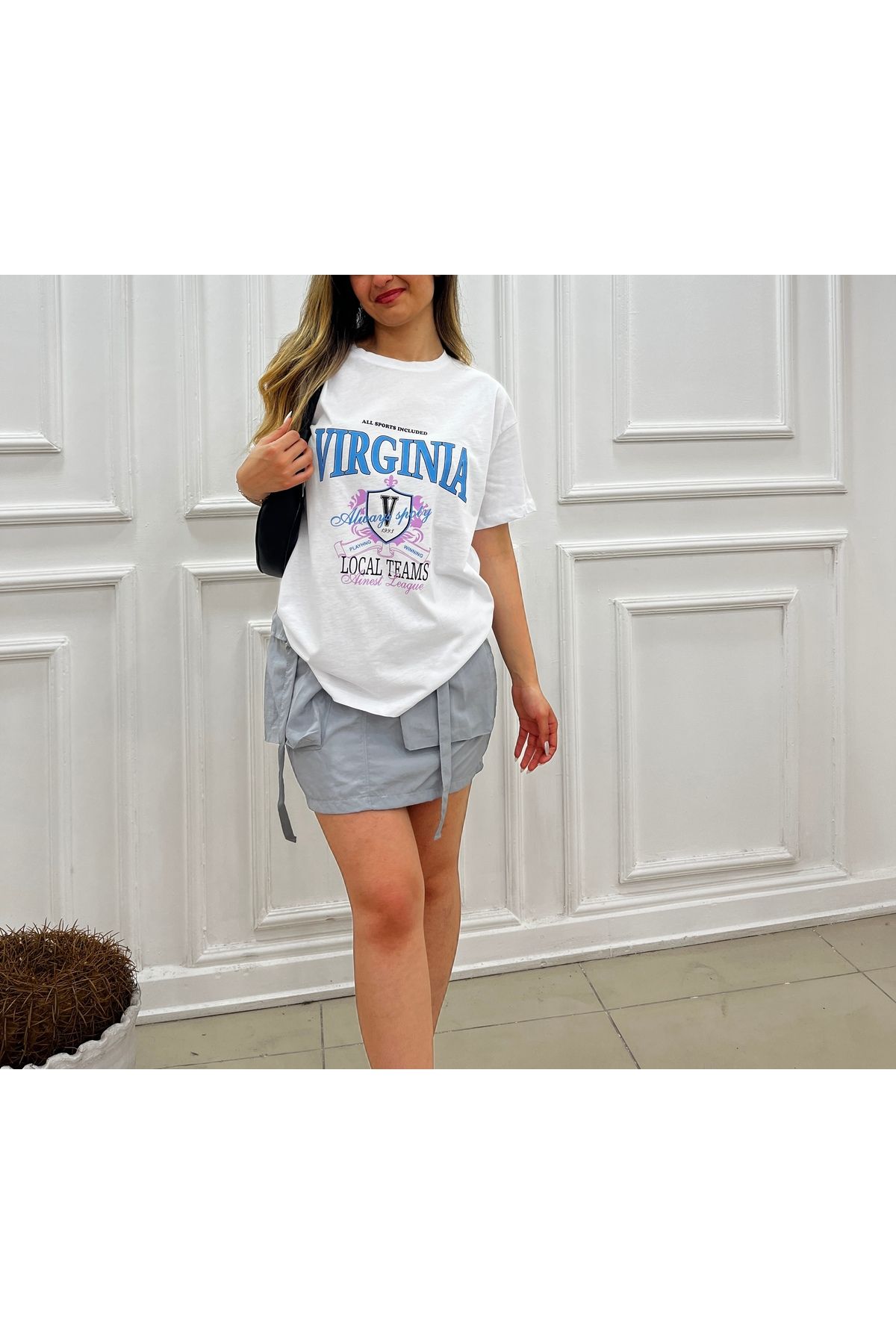 SheMy Oversize Ön Baskılı Kadın T-Shirt – Pamuklu Rahat Kalıp