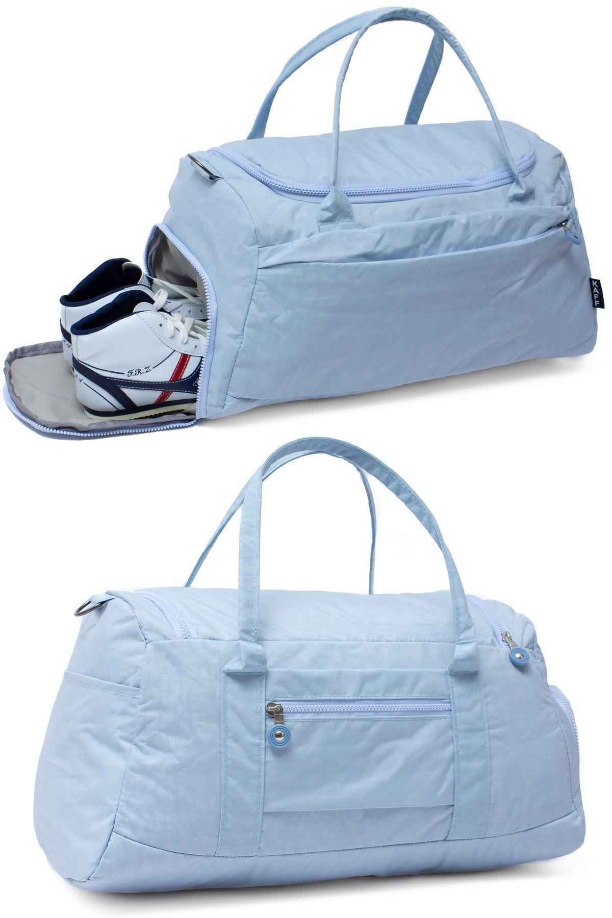 Trendsbag Travel Store Mavi Krinkıl Kumaş Ayakkabı Bölmeli 0818 Önü Cepli Su Geçirmez Omuz Askılı Spor Ve Seyahat Çantası