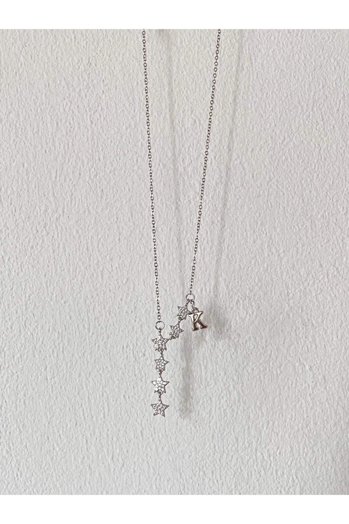 bijoux uniques Kayan Yıldız K Harfli Çelik Kolye