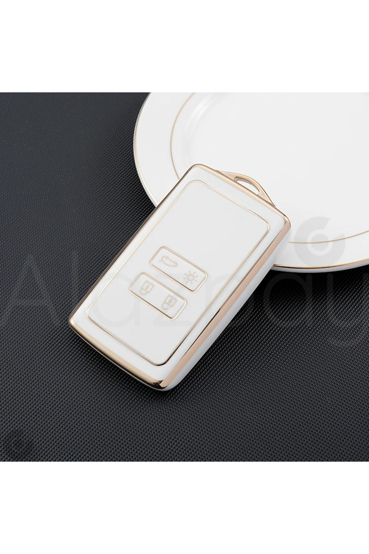 HIBEYO Custodia Portachiavi In TPU Per Renault - Adatta Per Koleos, Kadjar, Captur, Zoe, Clio, Megane 4 E Altri - Colore Argento Bianco, 4 Tasti