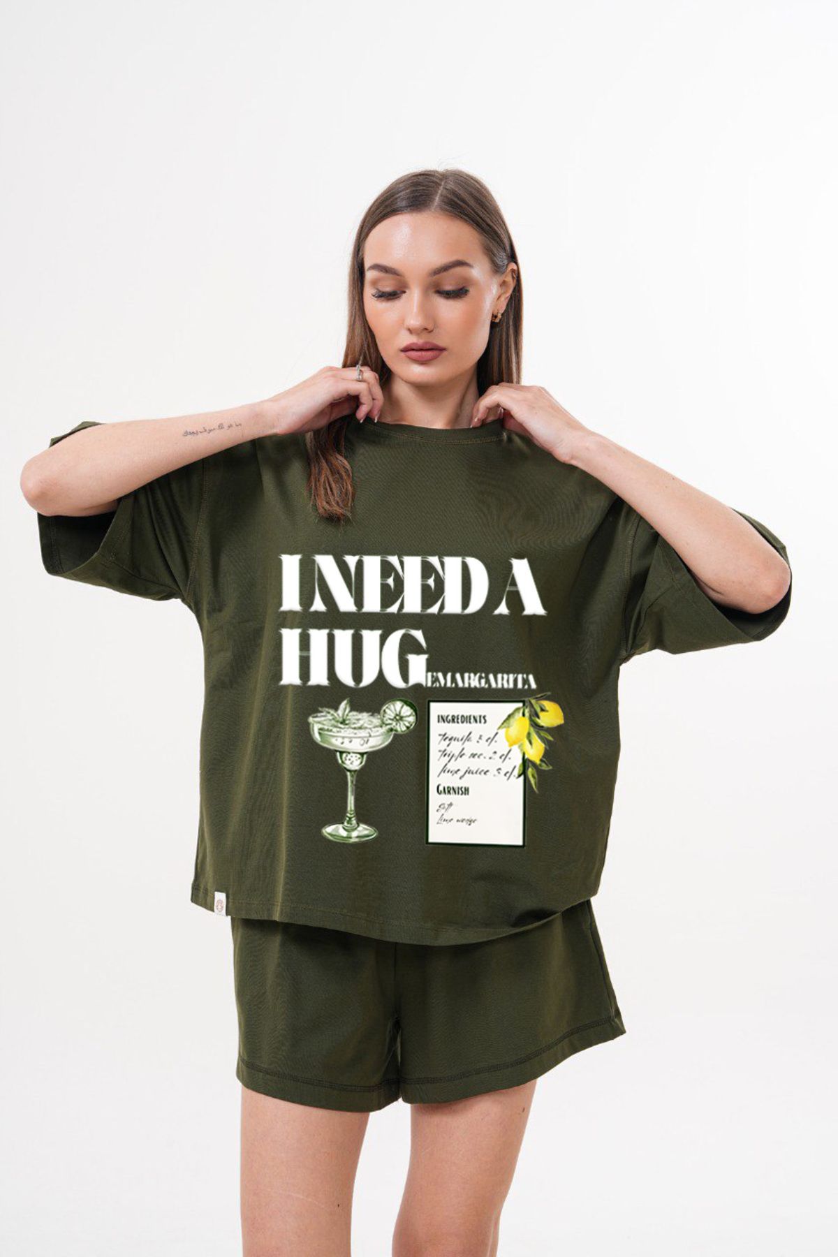 JANSO GROUP -KADIN BASKILI -İ Need- KISA KOLLU TSHIRT BÜYÜK BEDEN OVERSIZE PAMUKLU