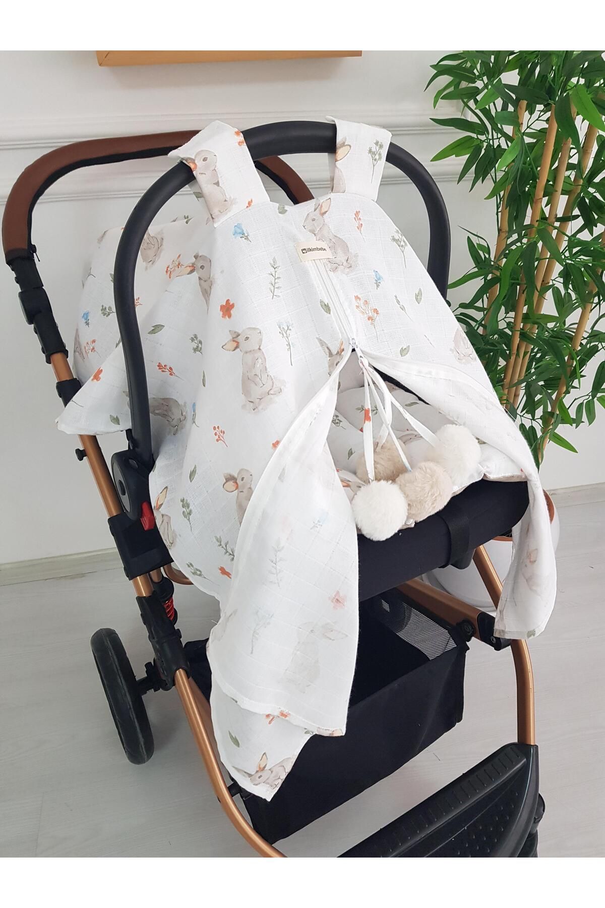 ilkimbebe Tavşanlı Müslin Fermuarlı Puset Örtü ve Minderi