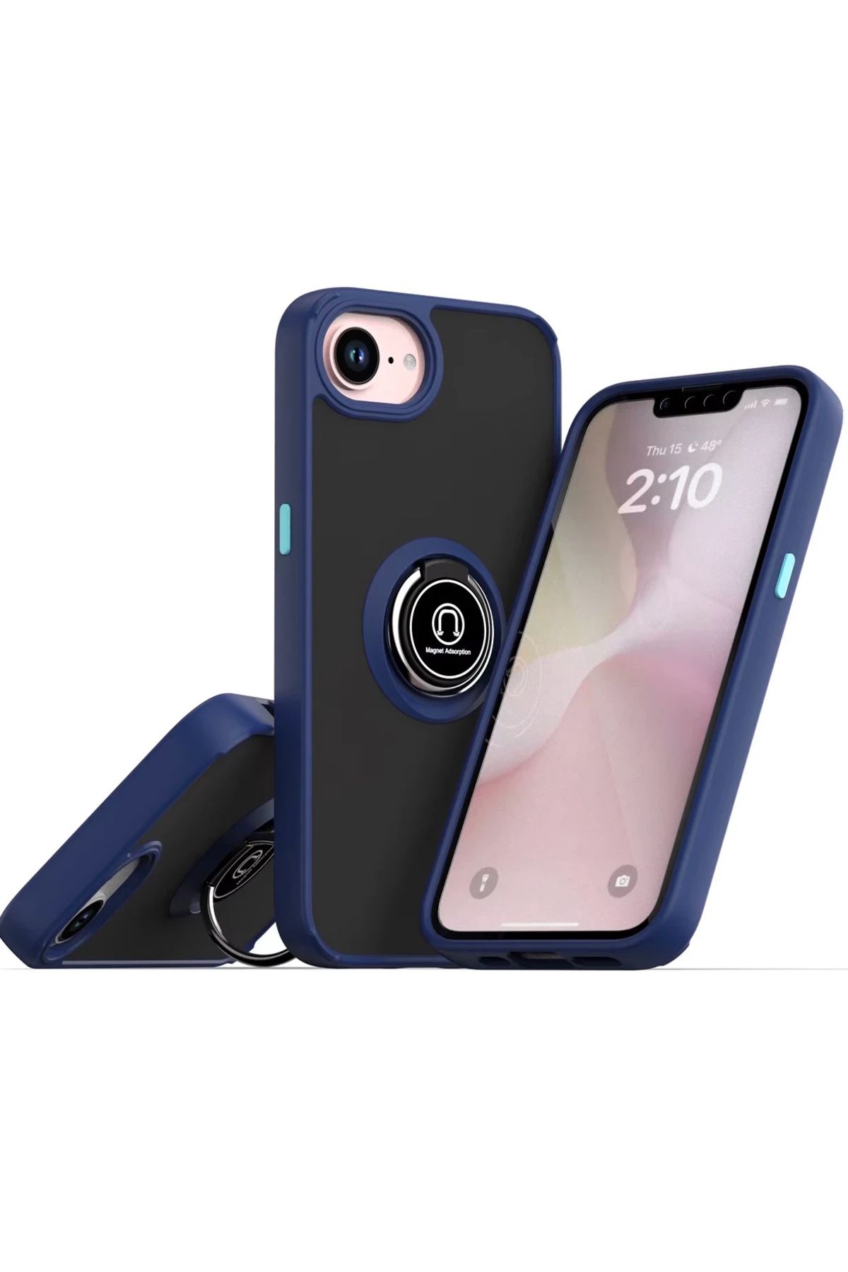 m.tk moveteck iPhone 16E Kılıf Mat Parmak izi Yapmaz Renkli Tuşlu 360 Yüzüklü Standlı Zırh Sert Kapak