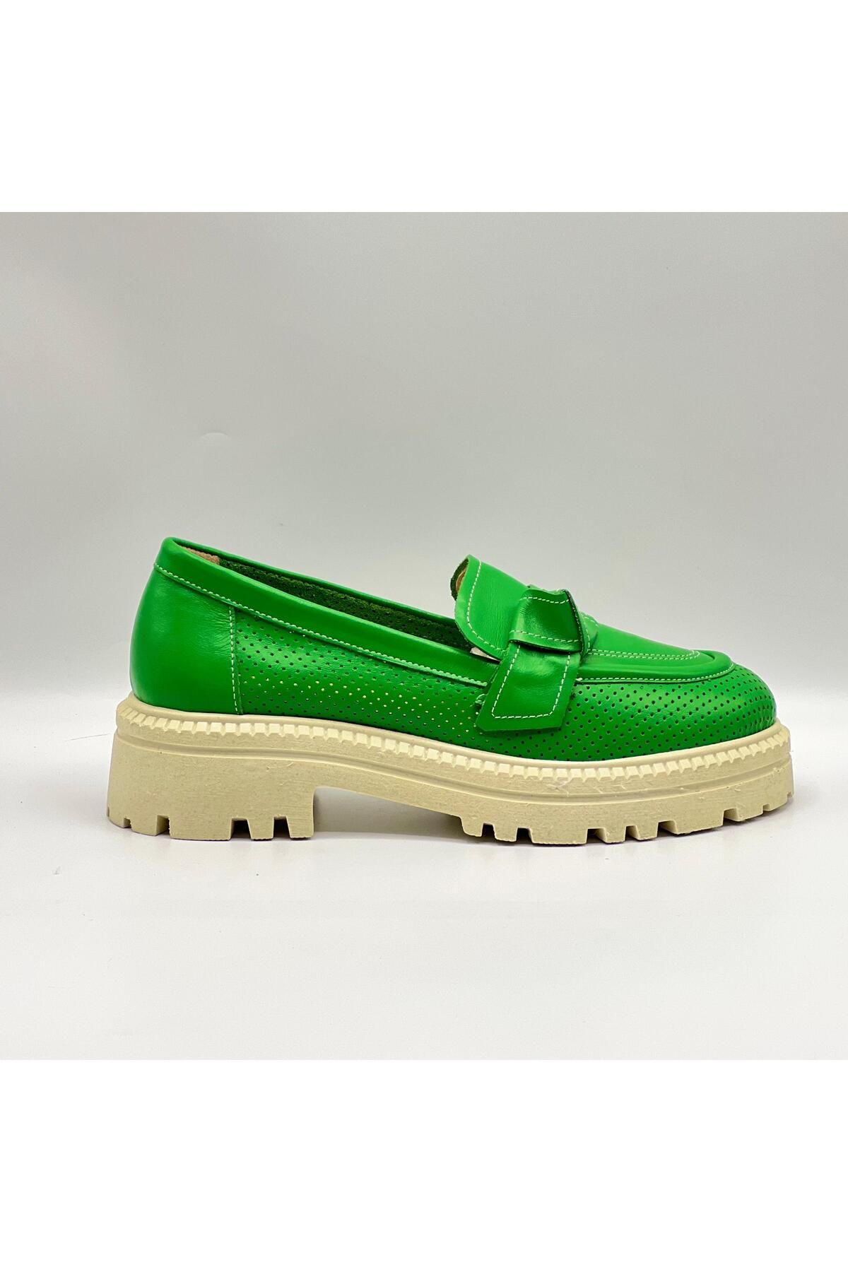 Ametist Green Yeşil Kadın Loafer – Ametist Exclusive Gerçek Deri Ayakkabı