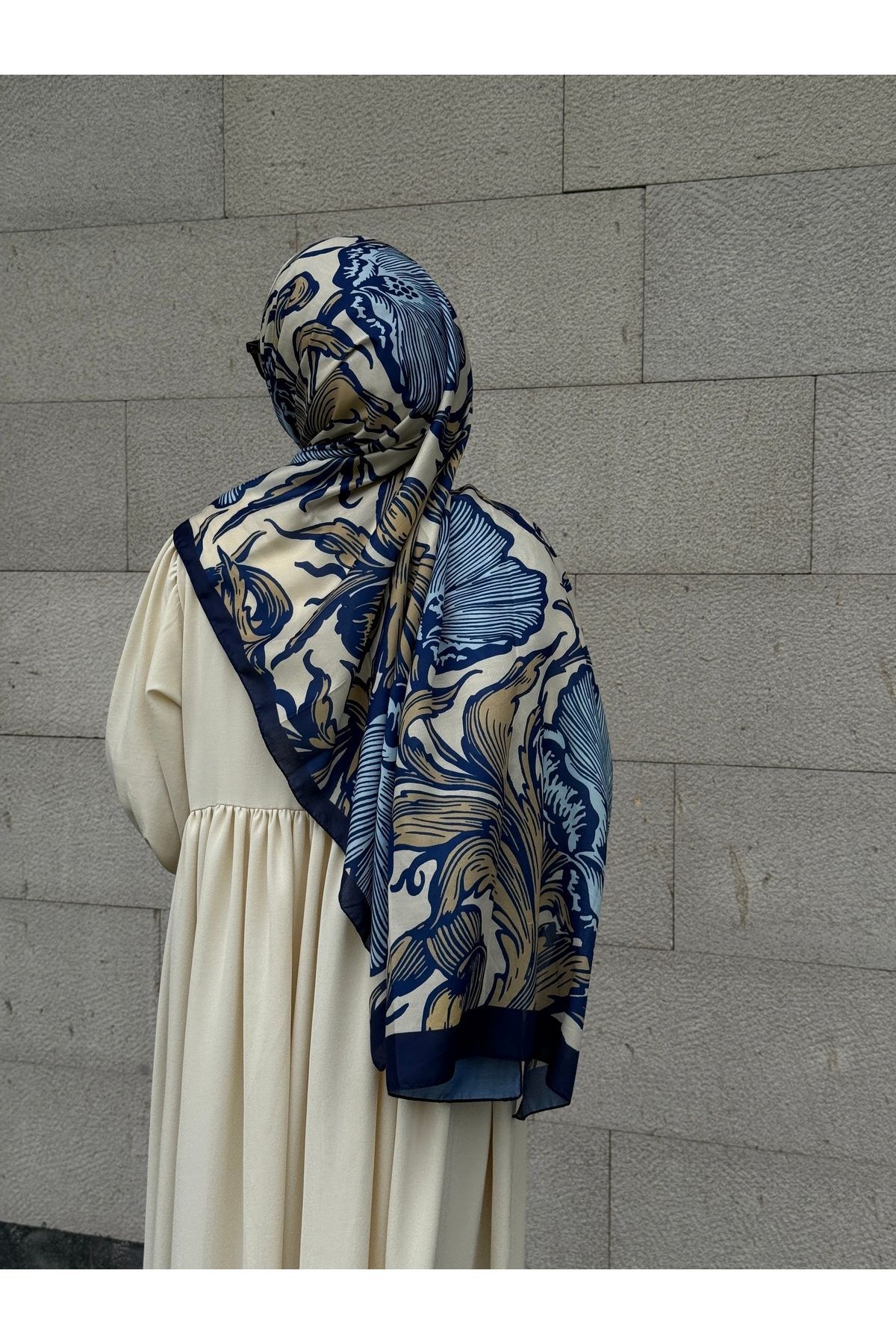 Qalortex Scarf Pamuklu Soft Luna Desen Şal-Mavi