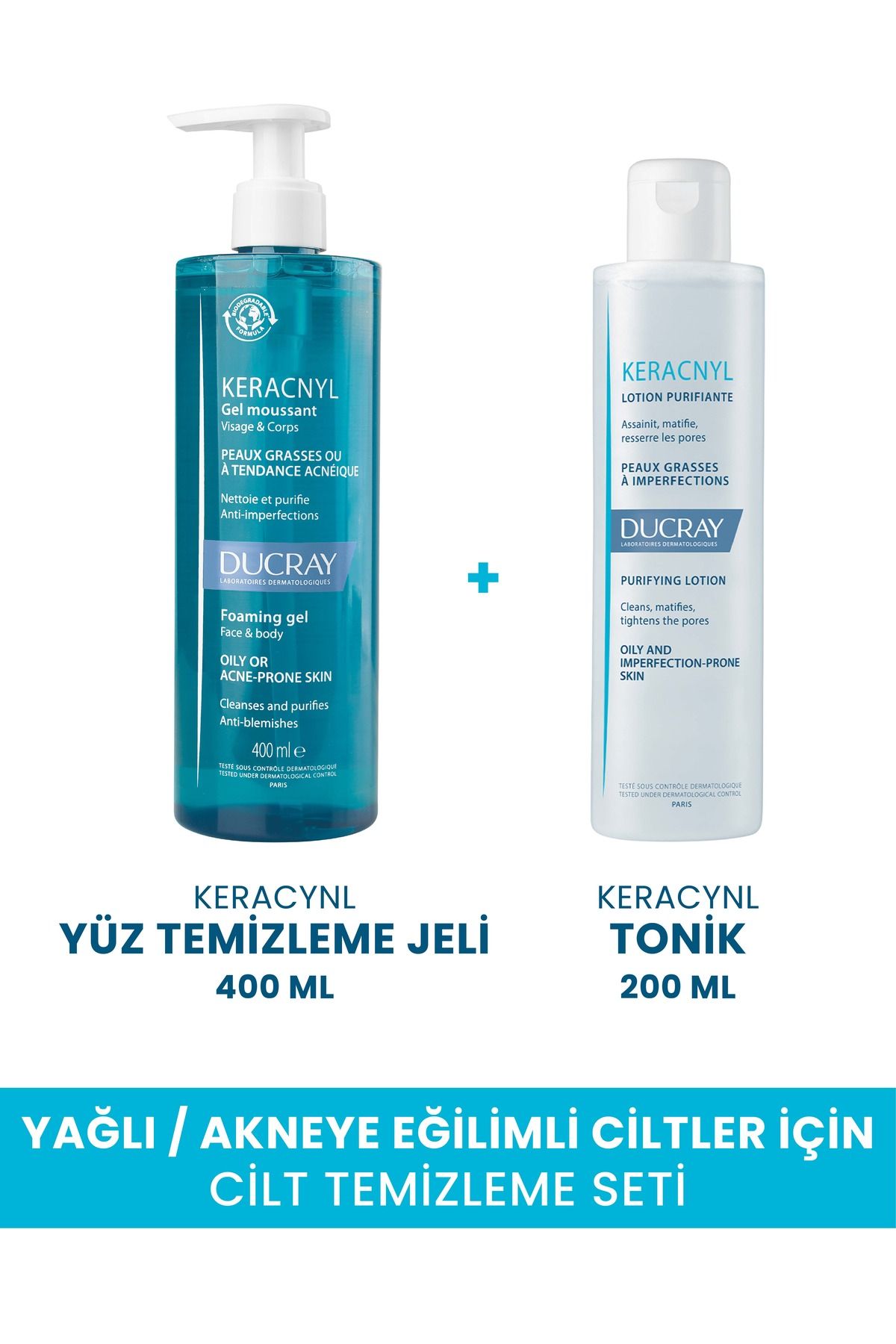 Ducray Keracnyl Akneye Eğilimli Ciltler İçin Jel 400ml + Tonik 200ml Cilt Bakım