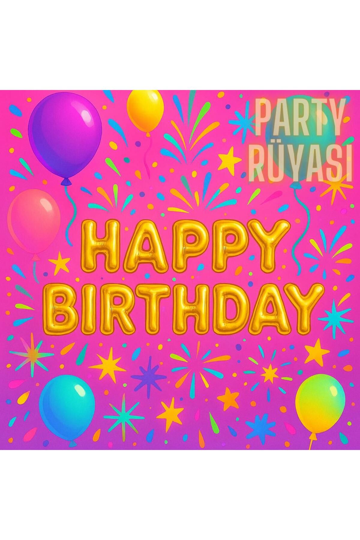 partyrüyası Gold Happy Birthday Folyo Balon Seti 16 Inç 40 Cm