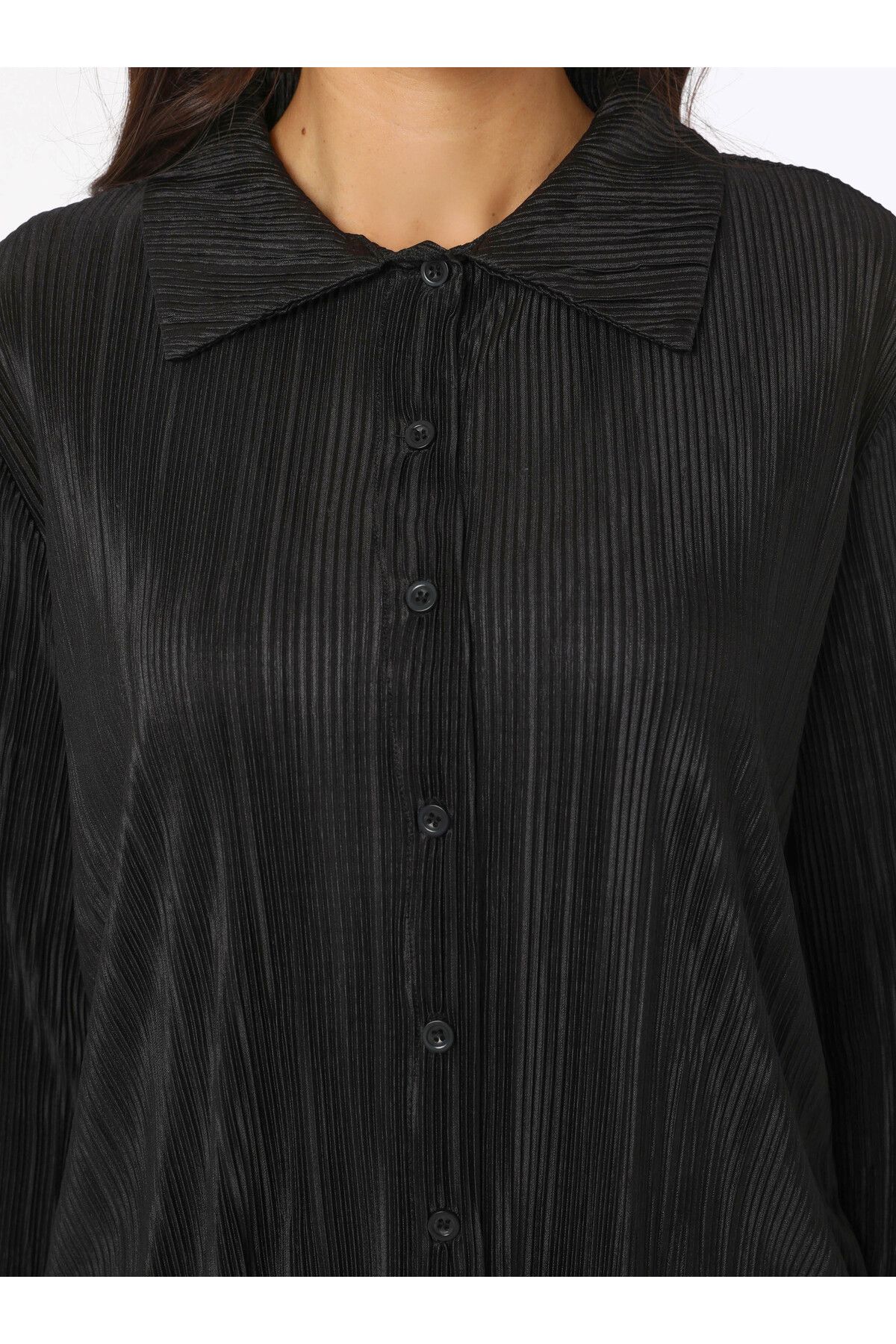 Refka-Button Detailed Trousers & Shirt Double Set - Black- Refka 4