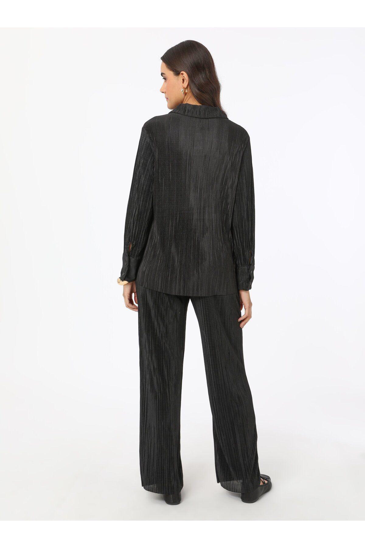 Refka-Button Detailed Trousers & Shirt Double Set - Black- Refka 7
