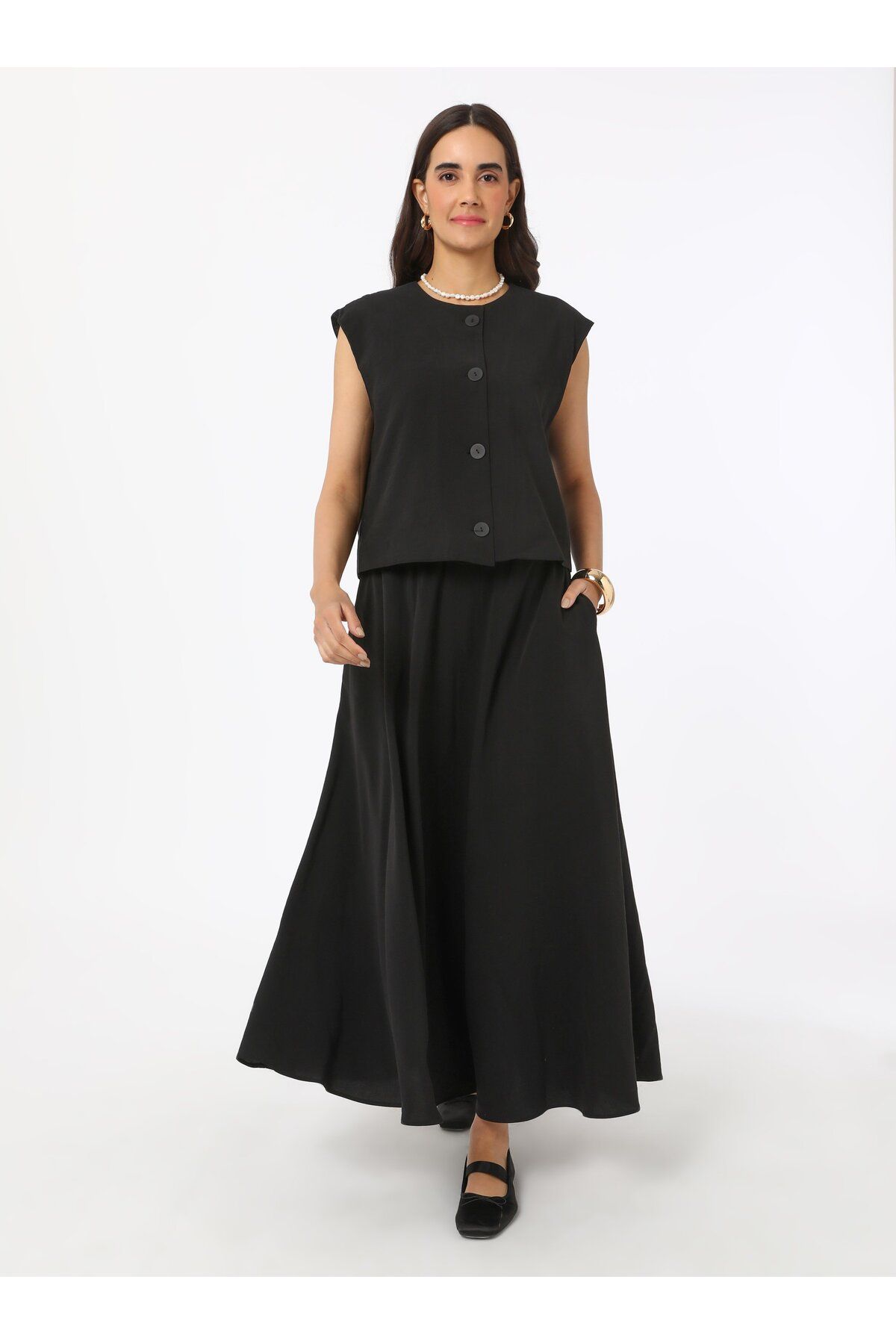 Refka-Modal Skirt Vest Double Suit - Black - Refka 2