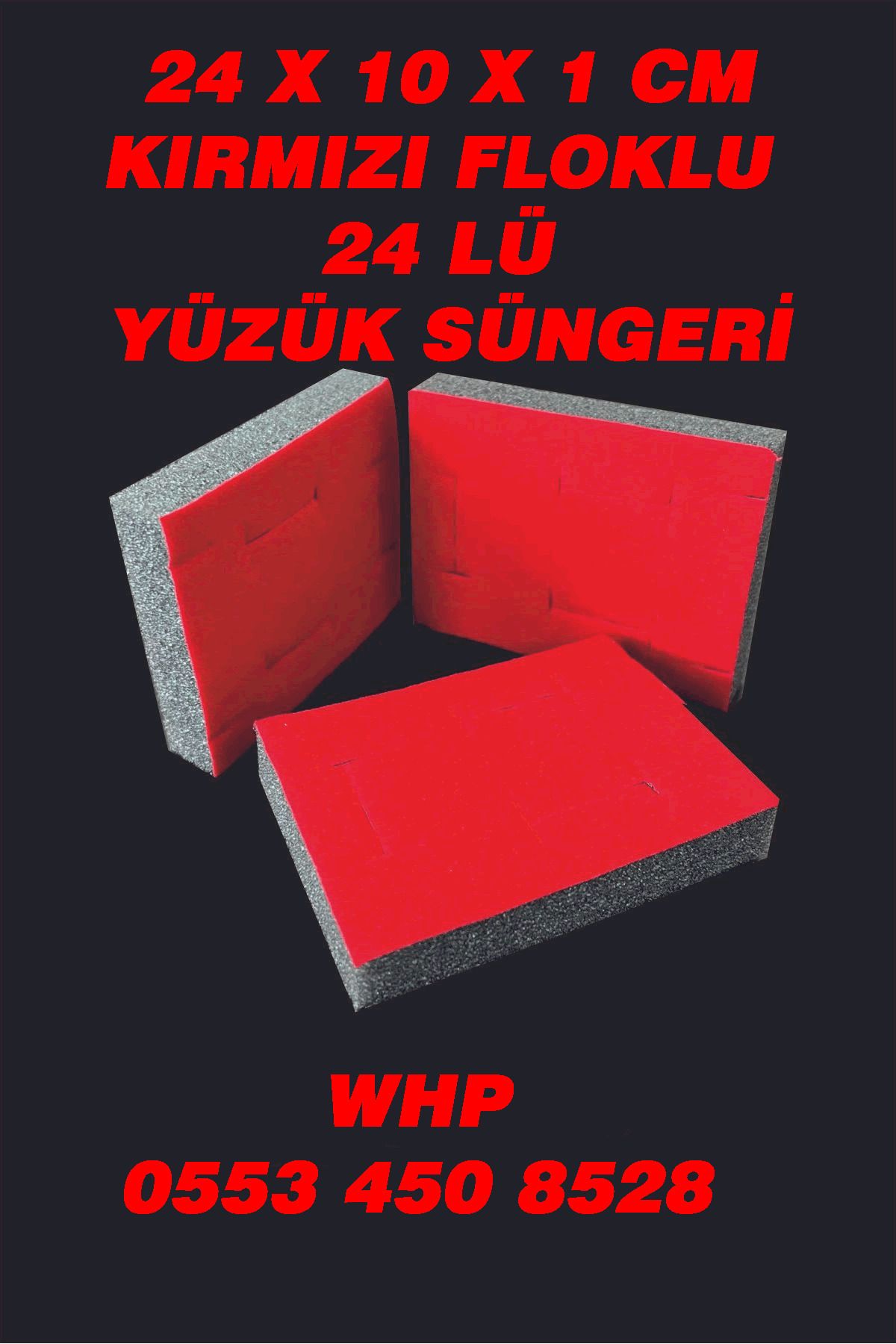 ÇUKUROVA ÜTÜ 24 lü KIRMIZI Yüzük Süngeri 18 cm X 10 CM X 1 CM Yüzük Kutusu için
