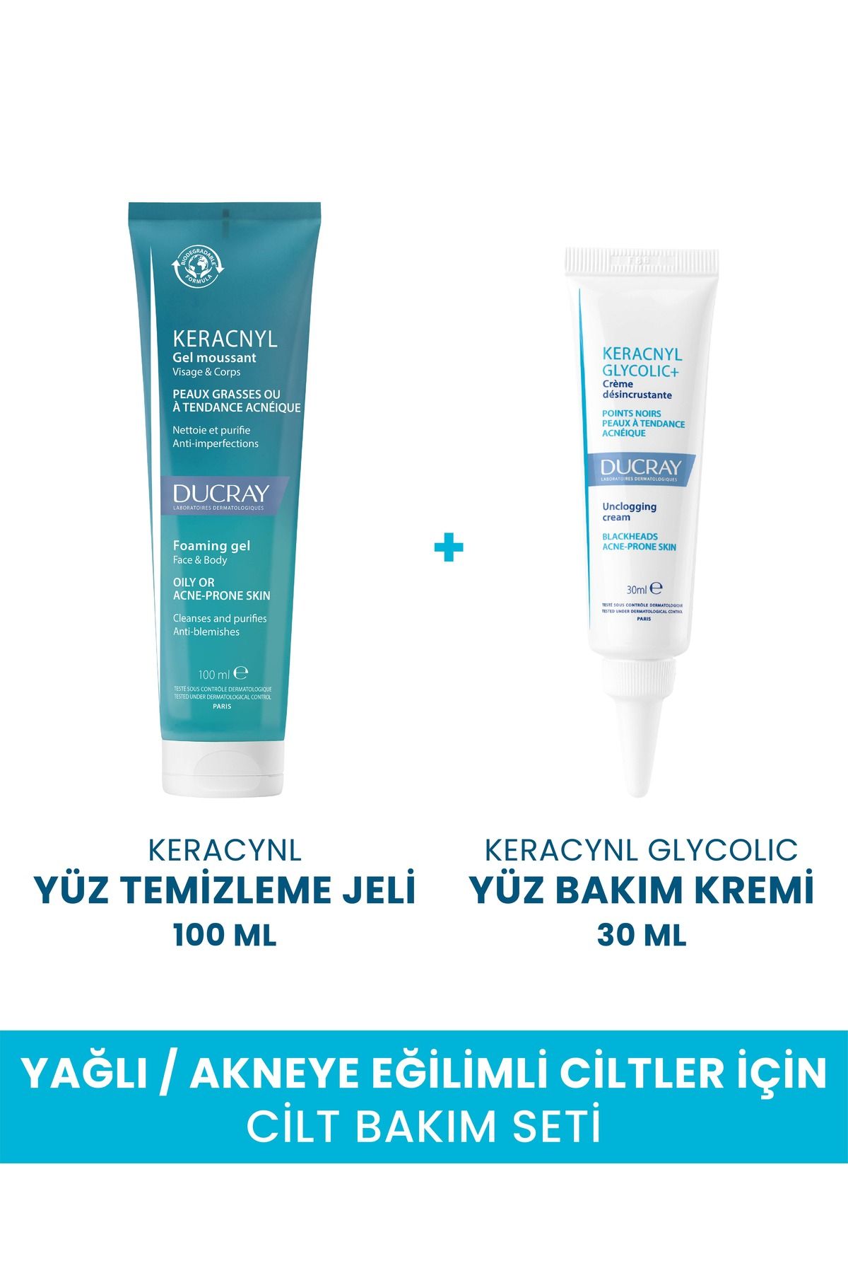 Ducray Keracnyl Temizleme Jeli 100ml + Siyah Nokta ve Parlama Karşıtı Krem 30ml