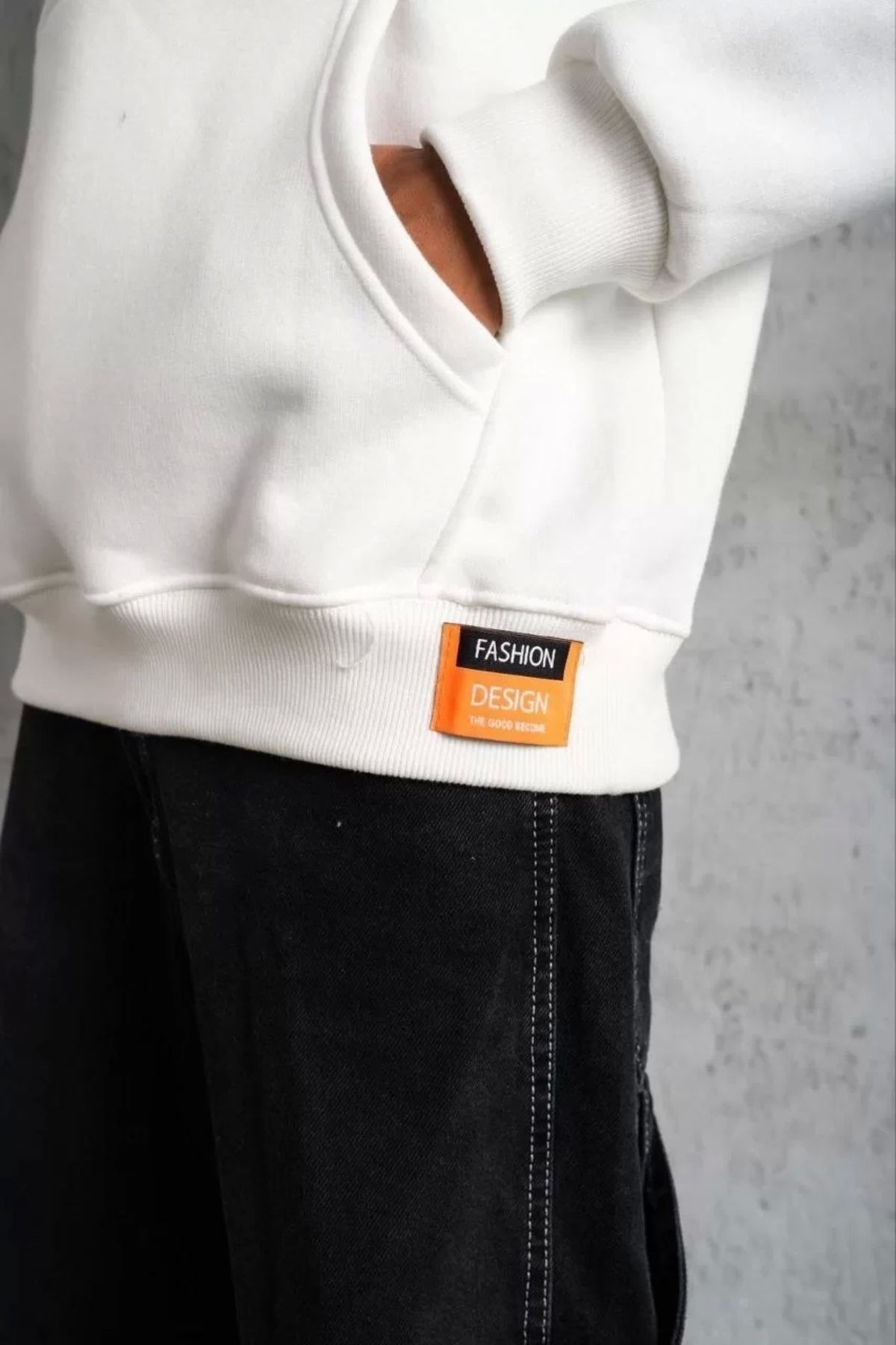Robahood Erkek Armalı Baskılı Kapüşonlu Sweatshirt - Beyaz