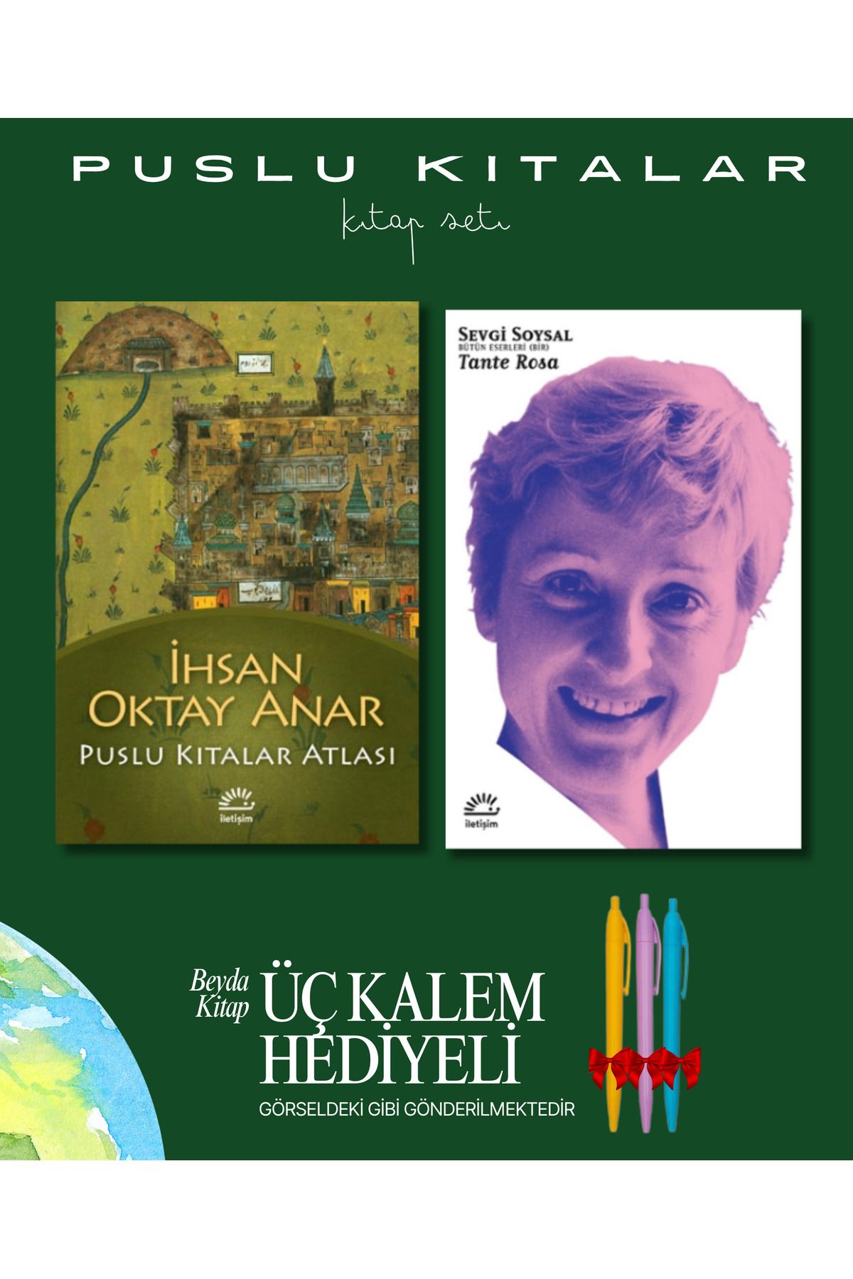 İletişim Yayınları Puslu Kıtalar Atlası - Tante Rosa - Kitap Seti - İhsan Oktay Anar - Kalem Hediyeli