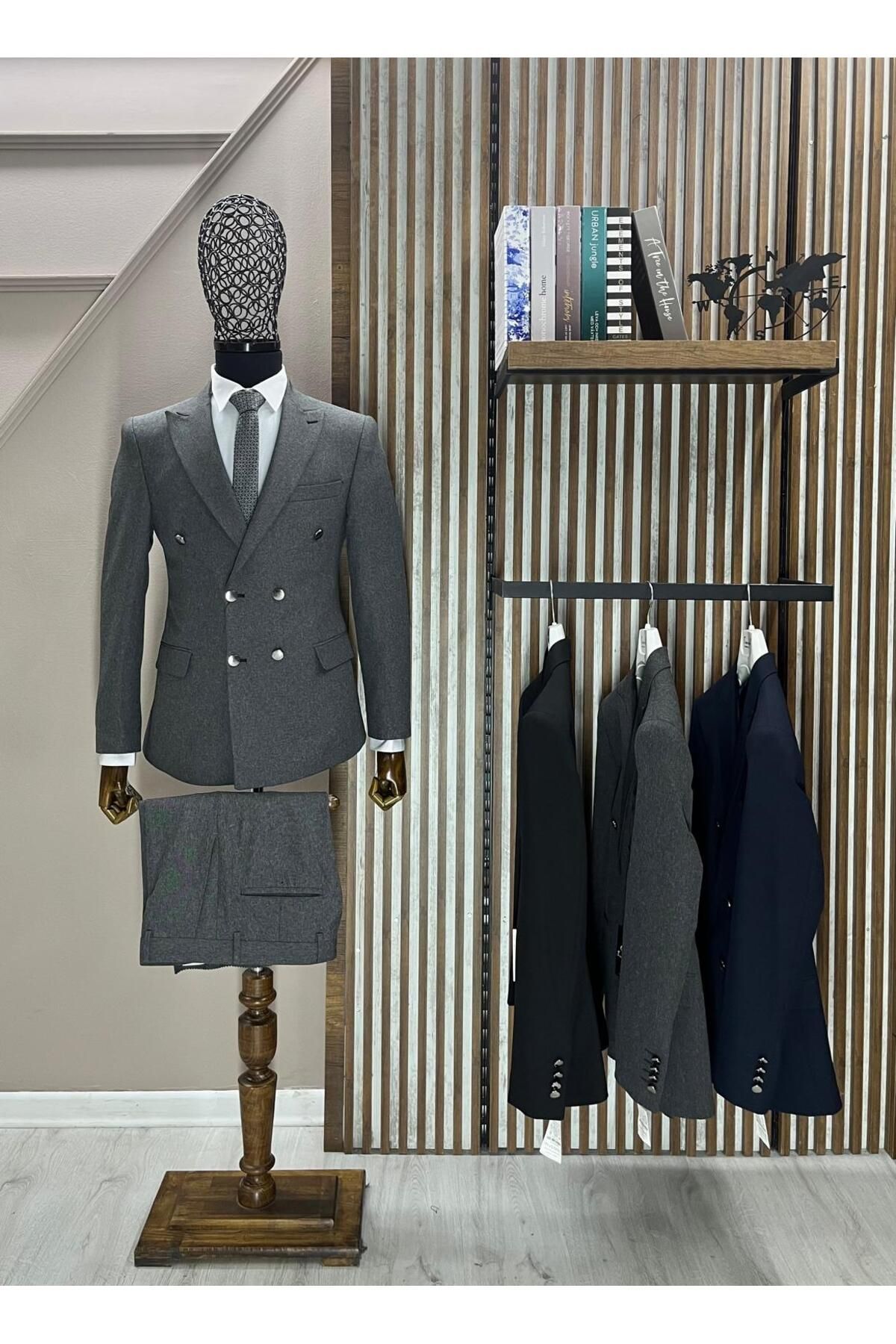 CXFASHİON Kruvaze Slim Fit Likralı Takım Elbise