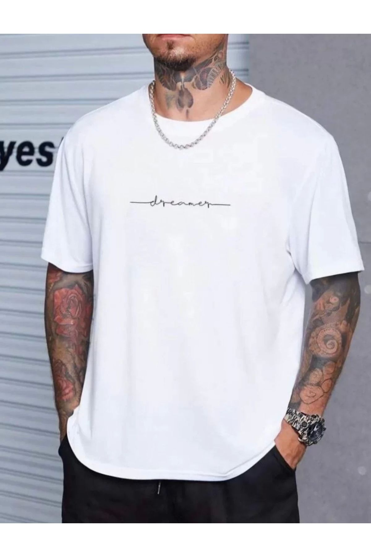 Robahood Unisex Baskılı Oversize T-Shirt - Beyaz
