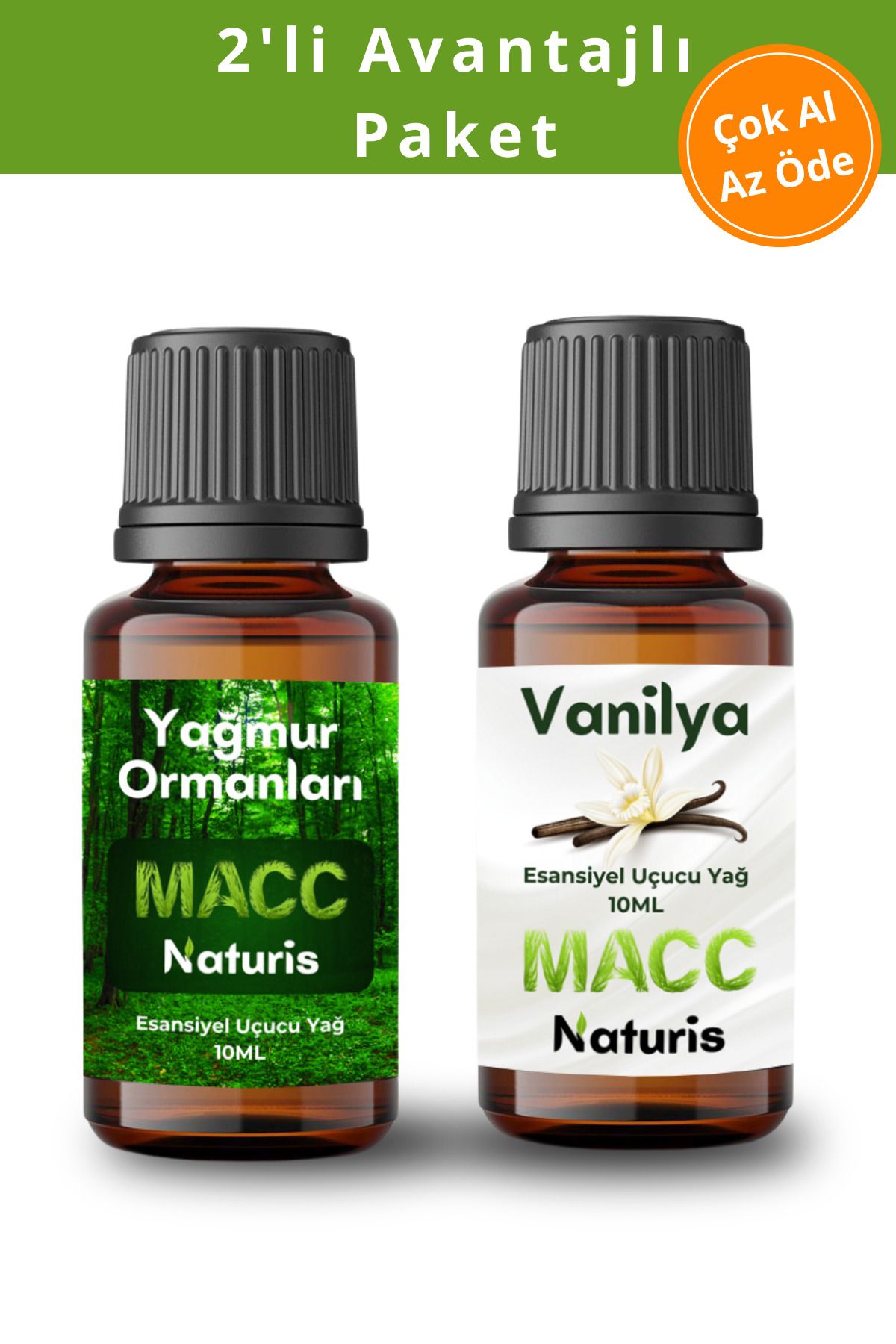 MACC Naturis Hava Nemlendiriciler için Uçucu Oda koku Yağı Esansiyel Yağmur Ormanları Ve Vanilya 2'li Set 10 Ml