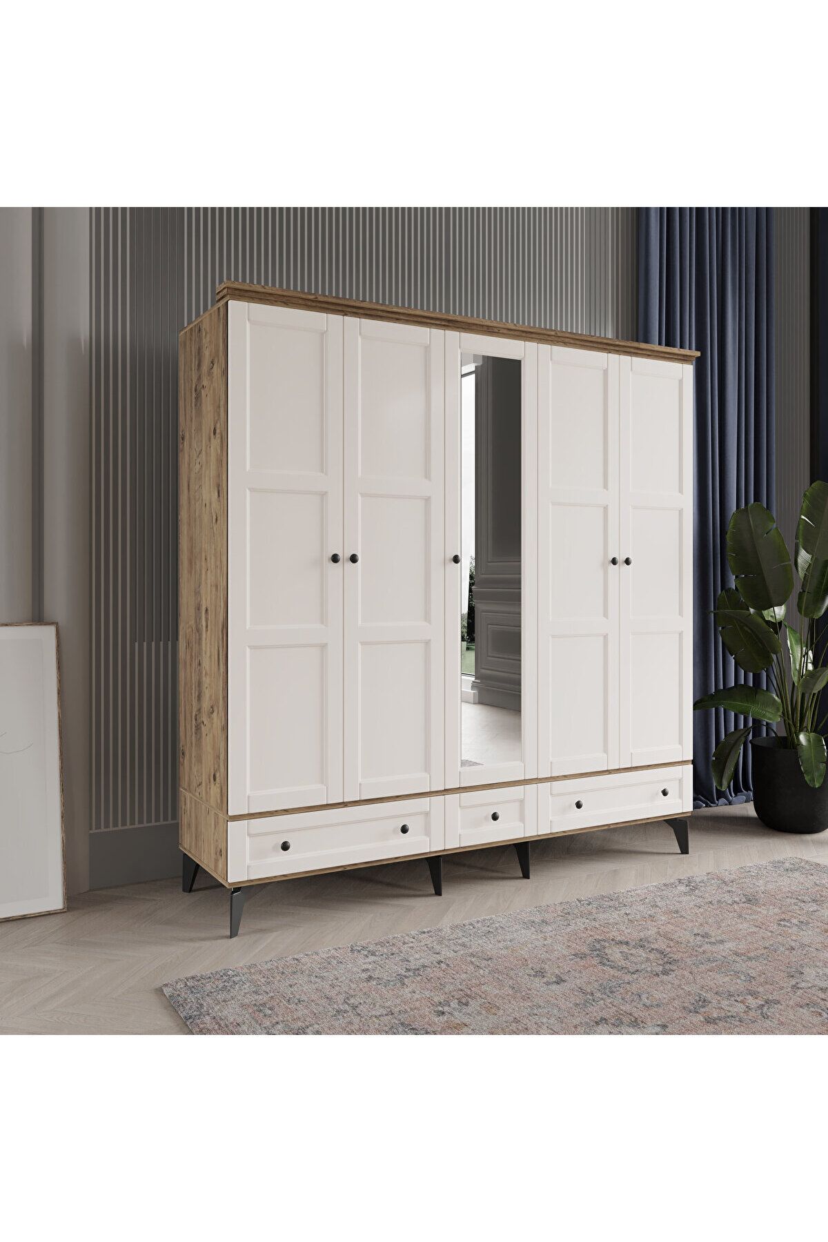 DRNHOME TOPRAK 5 KAPAKLI AYTAŞI GARDIROP TAMAMI MDF