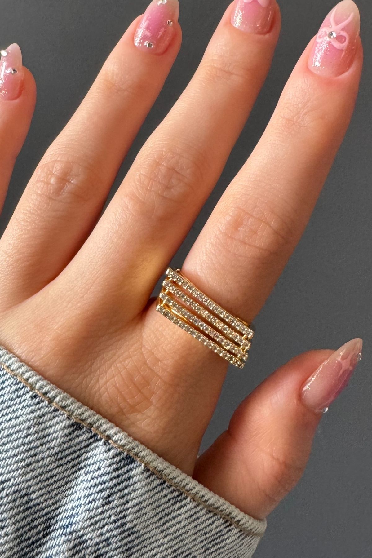 H&E DESIGN Kadın Gold Renk Zirkon Taşlı Premium Ayarlanabilir Yüzük