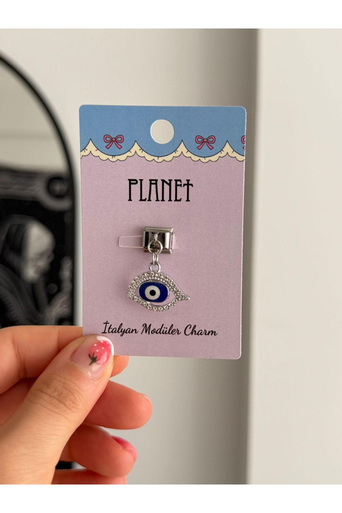 Planet Butik Nazar Boncuğu Sallantılı Kartlı İtalyan Charm