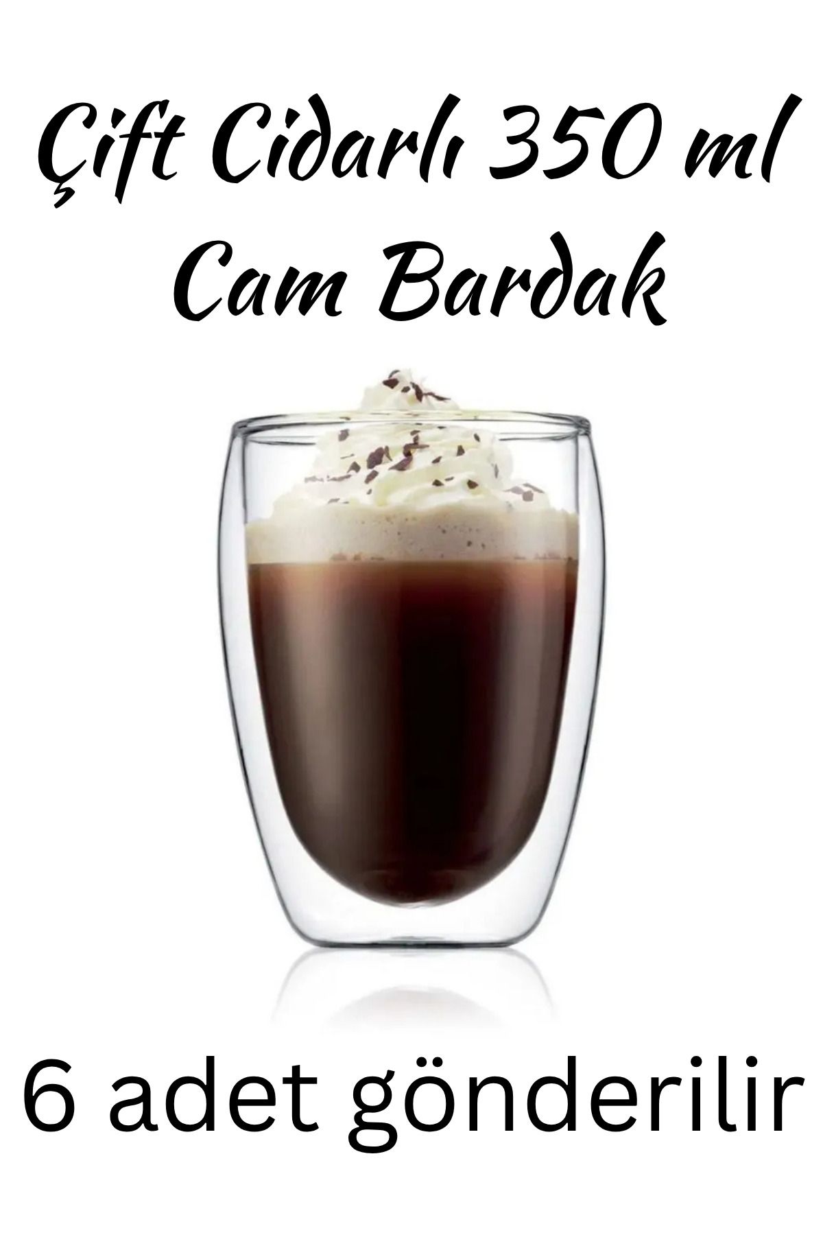 Home 6li çift cidarlı 350 ml cam borosilikat şeffaf bardak