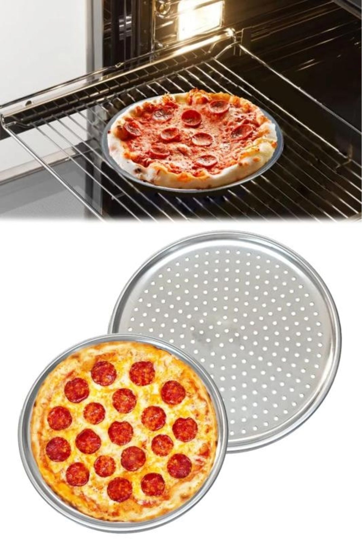 BİTERSE Paslanmaz Çelik Pizza Tepsisi Mega Boy 40 Cm Fırın Tepsisi