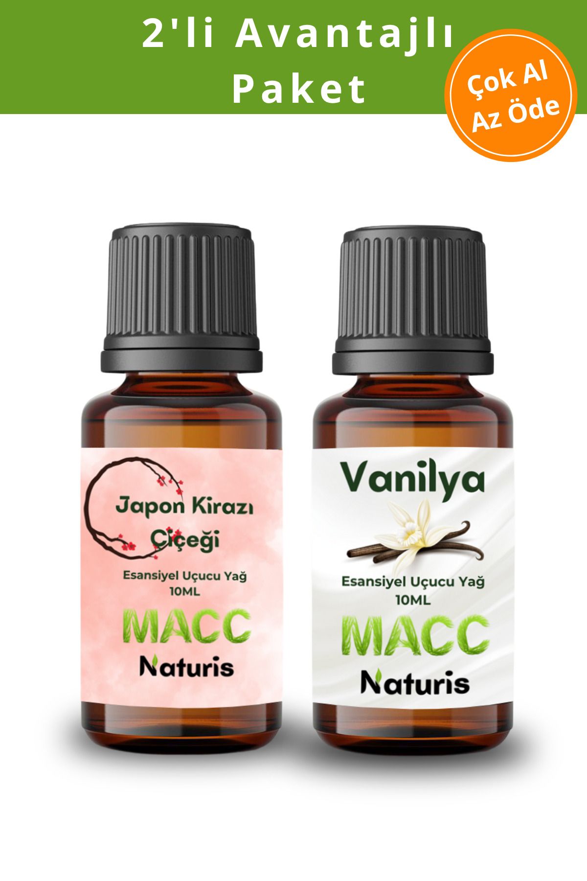 MACC Naturis Hava Nemlendiriciler için Uçucu Yağı Esansiyel koku JAPON KİRAZI Ve VANİLYA 2'li Set 10 Ml.