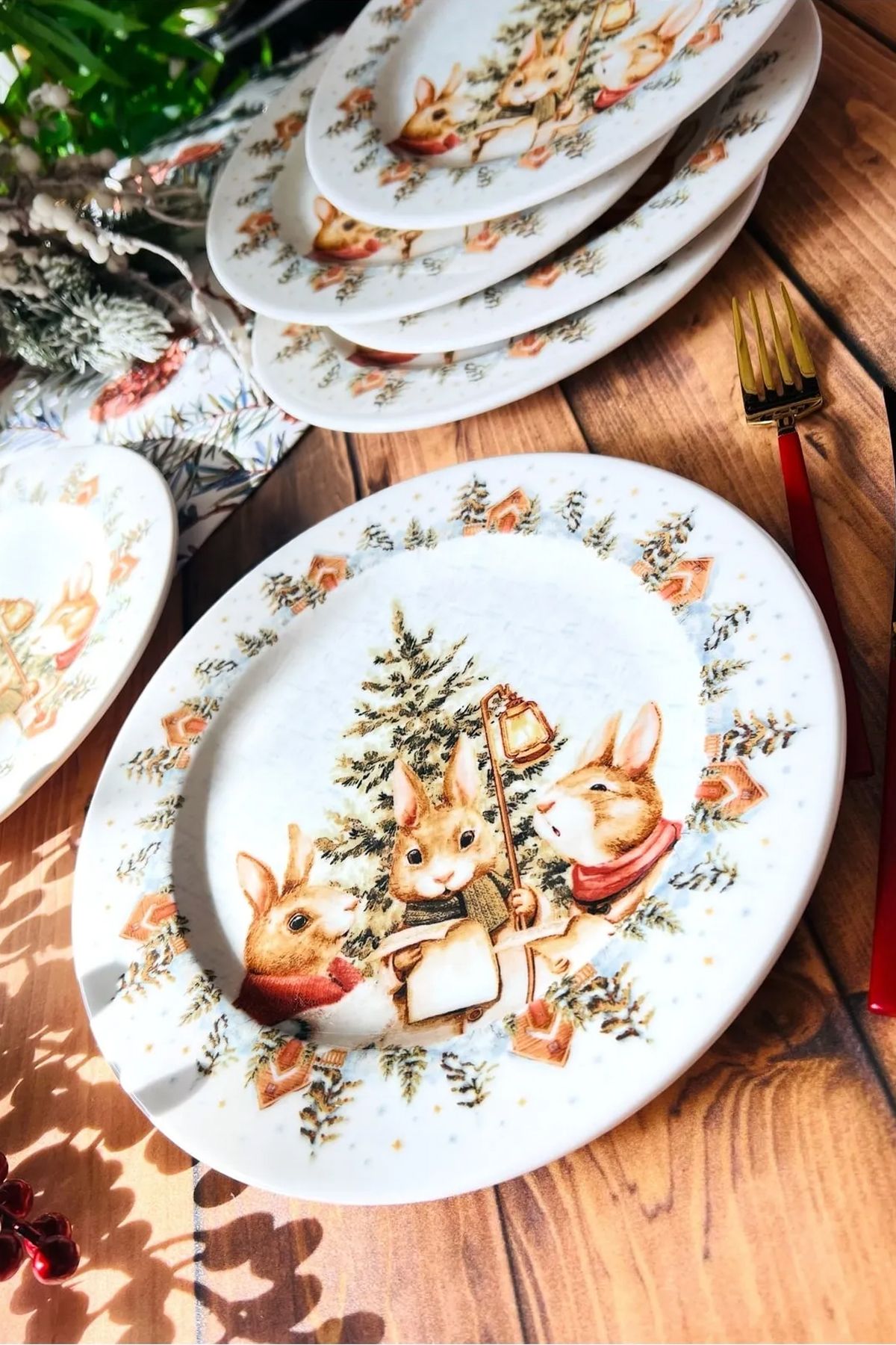 Home Winterie 6’lı Dijital Baskı Yılbaşı Pasta Tabağı Seti – 20 cm