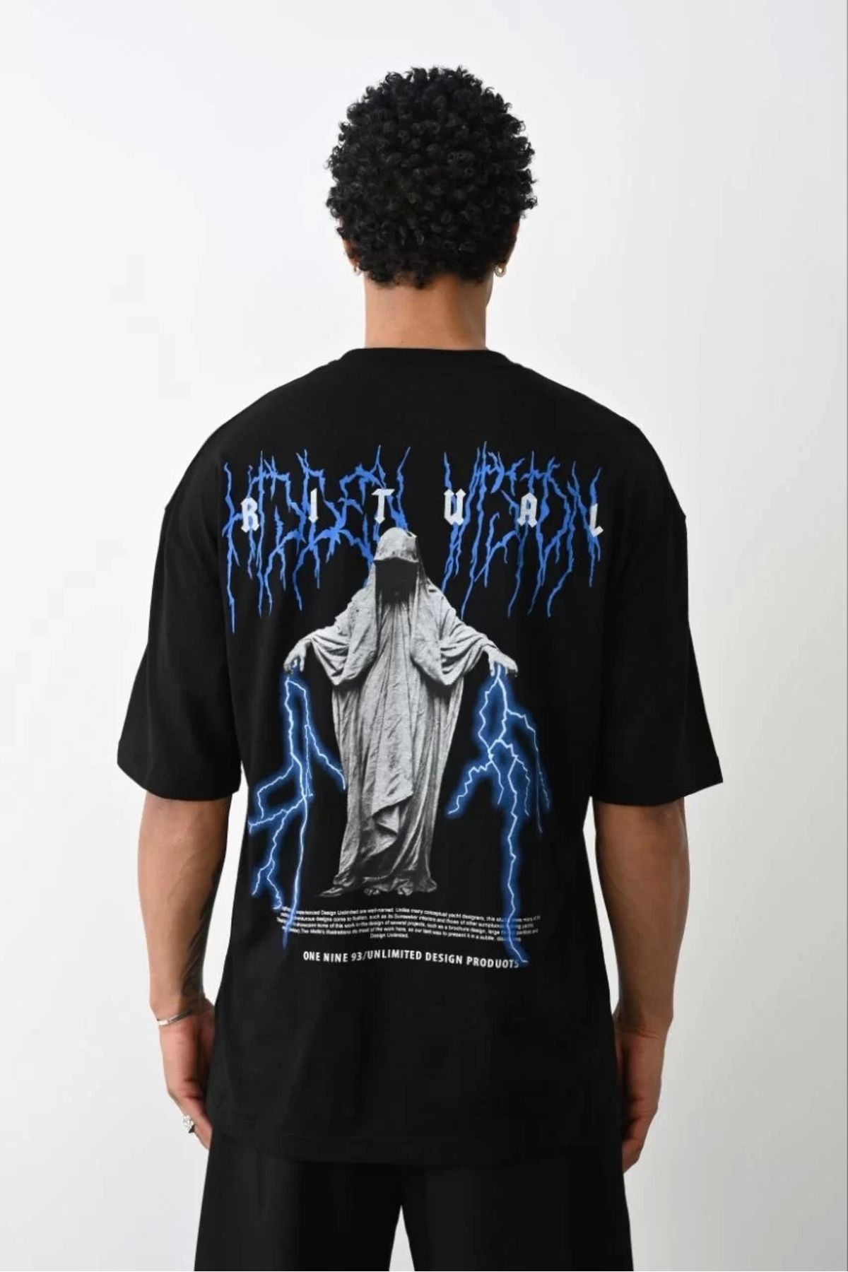 Robahood Unisex Baskılı Oversize T-Shirt - Siyah