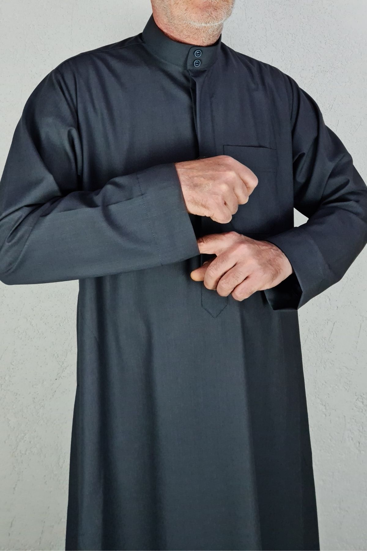 Royal Attire-Hajj Umrah Clothes/Front Buttons Hidden and Long Sleeves Without Buttons with Pockets/Prayer Robe/Men's Fistan 5