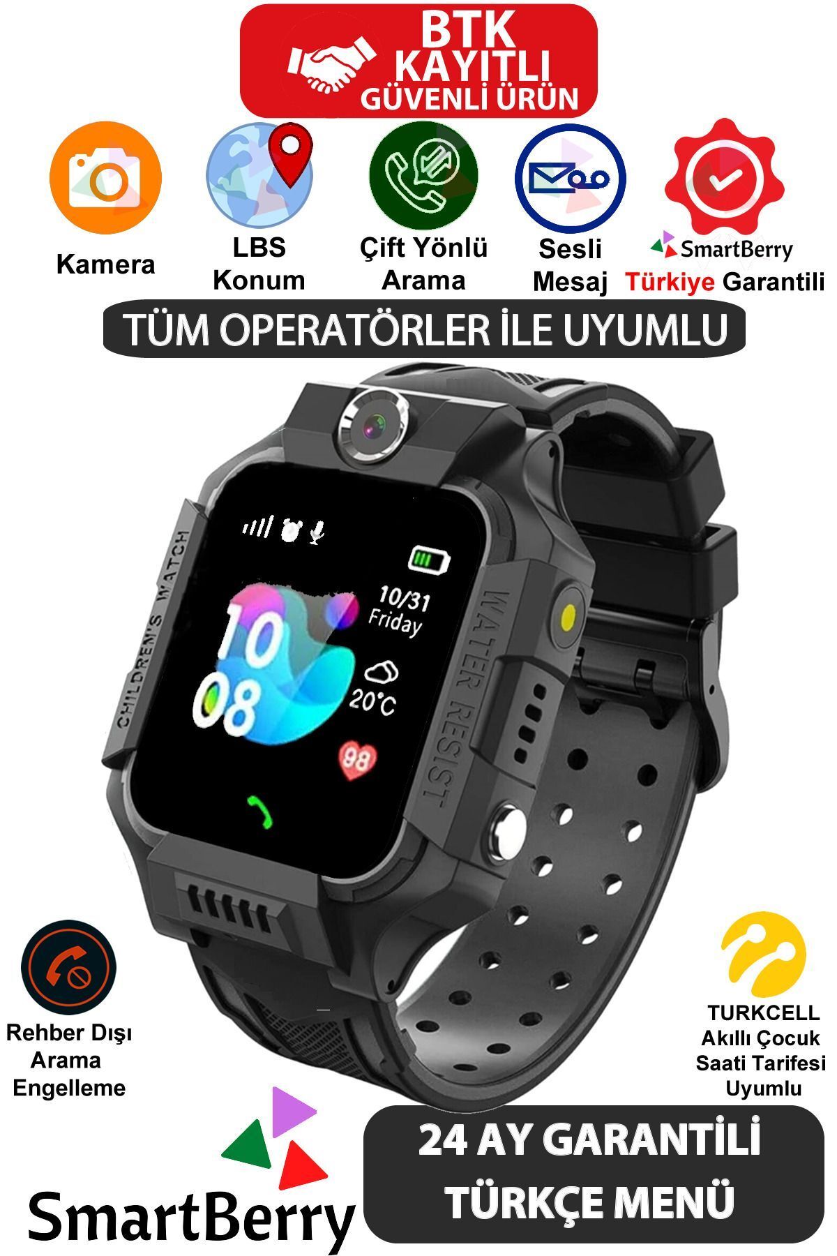 Z2 Lbs Konumlu Akıllı Çocuk Takip Saati Sim Kartlı Arama, Kameralı, Gizli Dinleme Özellikli -siyah
