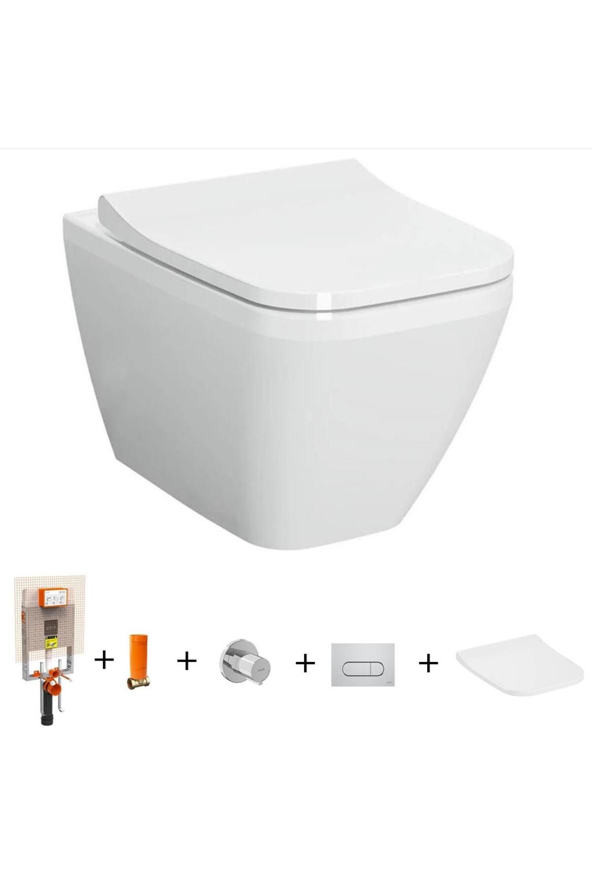 VitrA İntegra Square Rim-Ex Asma Klozet + Slim Duroplast Yavaş Kapak + Gömme Rezervuar SET