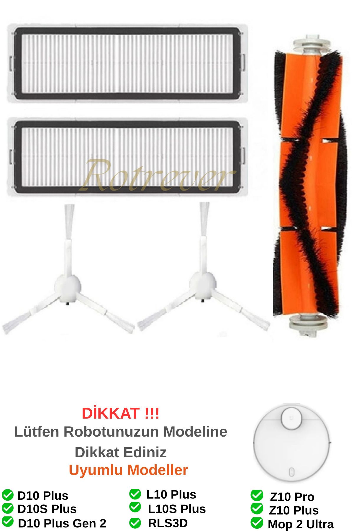 RotRever Dreame Bot D10 Plus / D10S Plus / D10 Plus Gen 2 Uyumlu Hepa Filtre,Fırça Yedek Seti-5 Parça